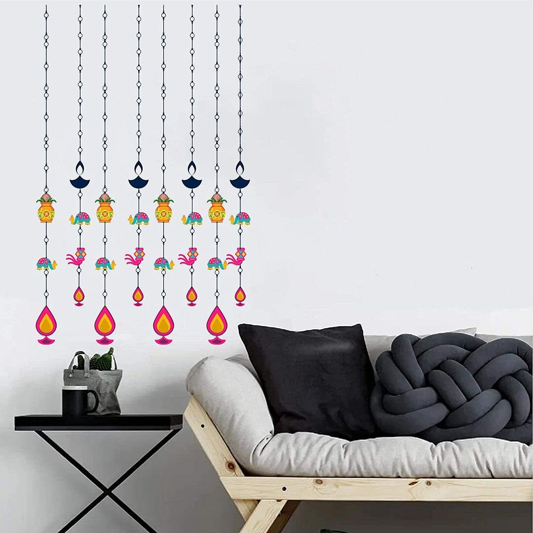 CVANU Beautiful Kalash and Diya Printed Wall Hanging Sticker to Increase The Charm of Your Wall On Any Pooja Occasion(Pack of 8) Size 90cmx60cm