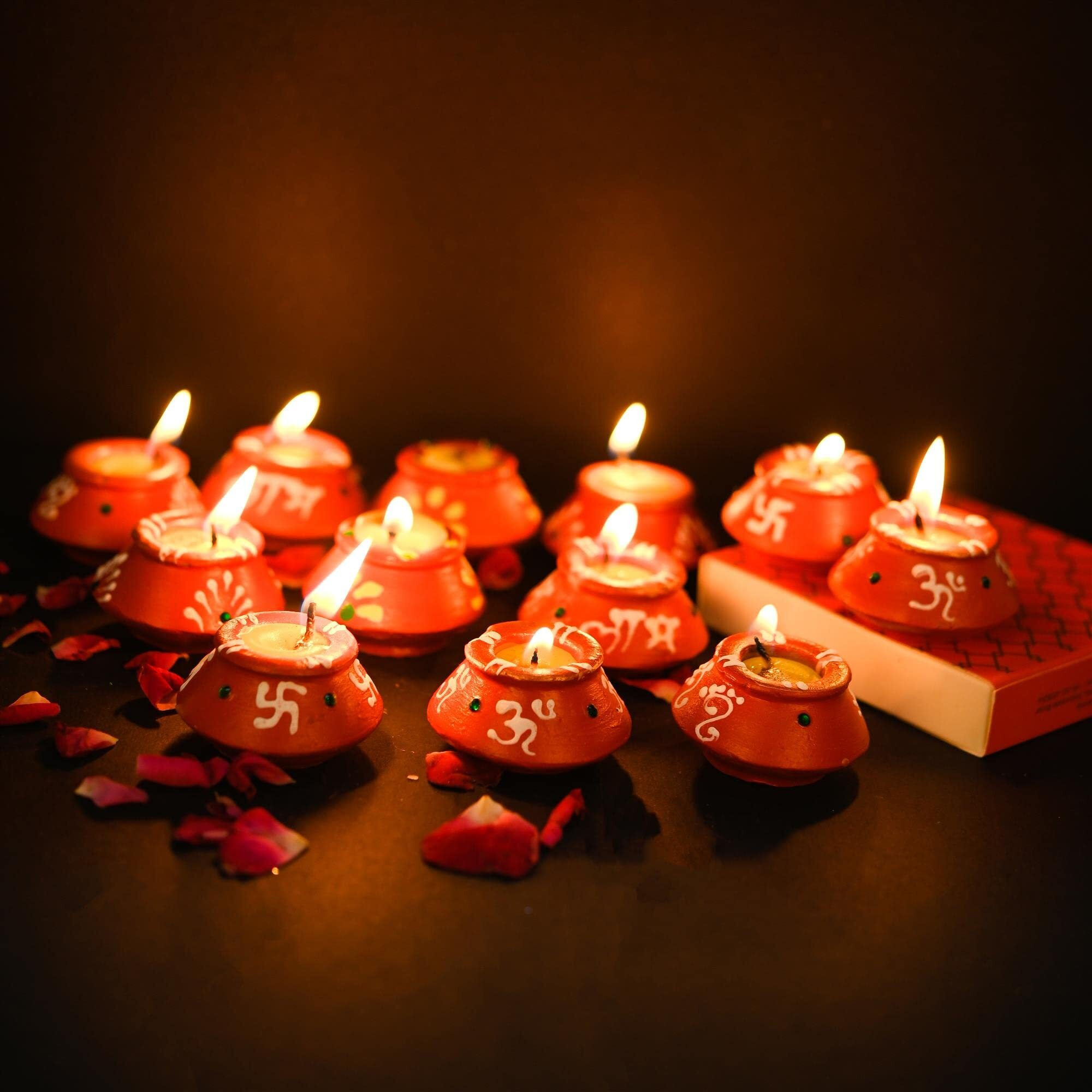 Perpetual Diwali Diyas for Home Decoration - Handmade Decorative Clay Diya, Mitti Diya, Terracotta Matki Diya for Navaratri and Diwali Pack of 12 Pcs