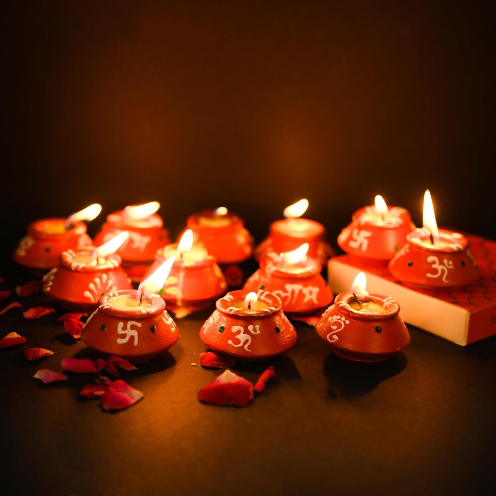 Perpetual Diwali Diyas for Home Decoration - Handmade Decorative Clay Diya, Mitti Diya, Terracotta Matki Diya for Navaratri and Diwali Pack of 12 Pcs
