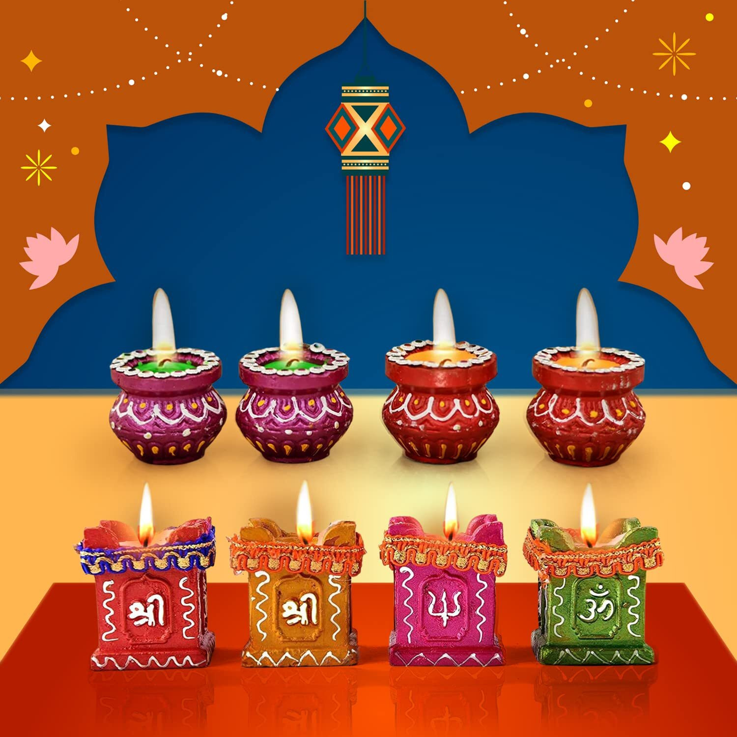 CraftVatika 8 Diwali Diya Combo of and Matki Diya for Puja Diwali Decoration Items Terracotta Candles for Home Decoration/Diwali Lights/Candle Stand/Candle Holder/Diwali Gifts 4 Family Friends
