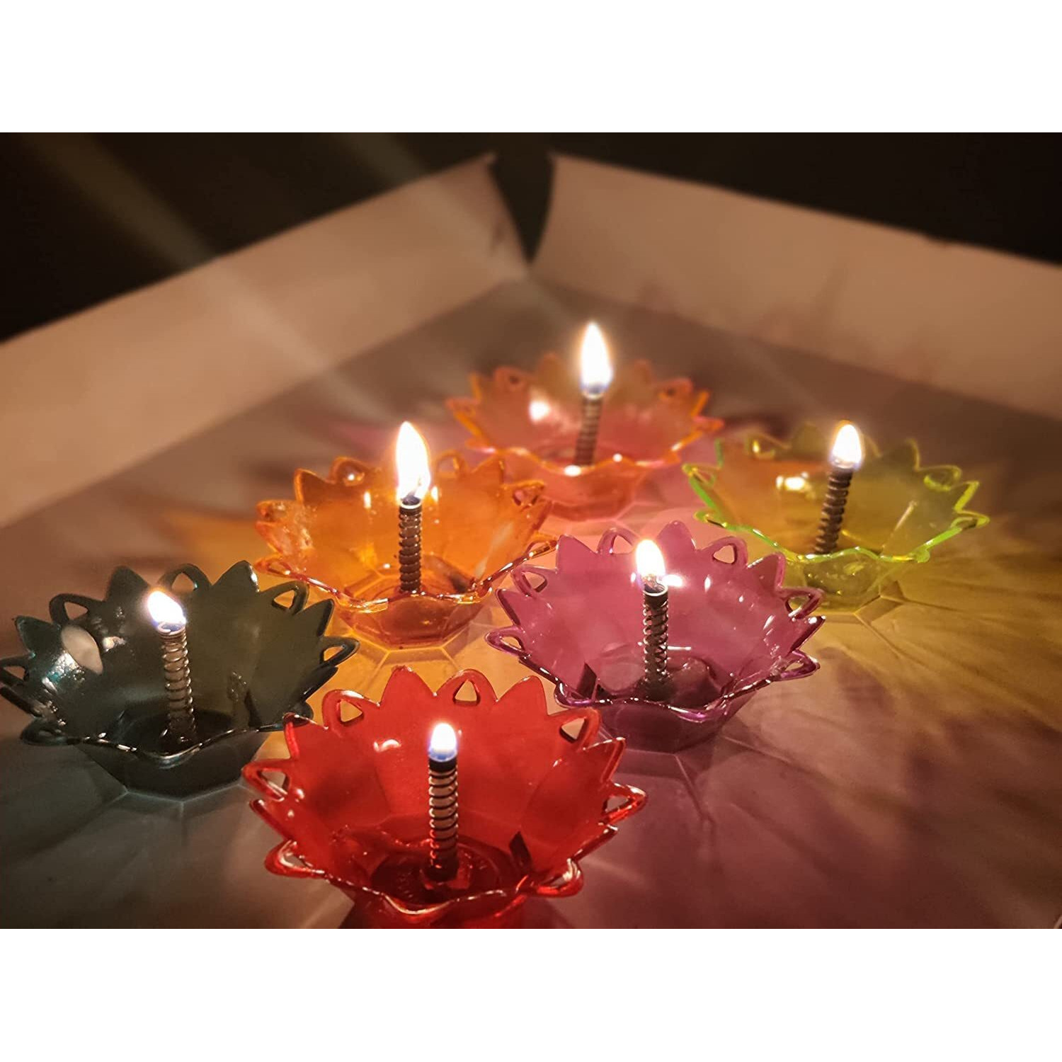 LNT Designer Transparent Diya Deepak 3D Reflection Oil Diye for Decoration Indoor Outdoor Flower Shape Shadow Floating Diya Deepawali Oil Lamps for Pooja Puja (24)