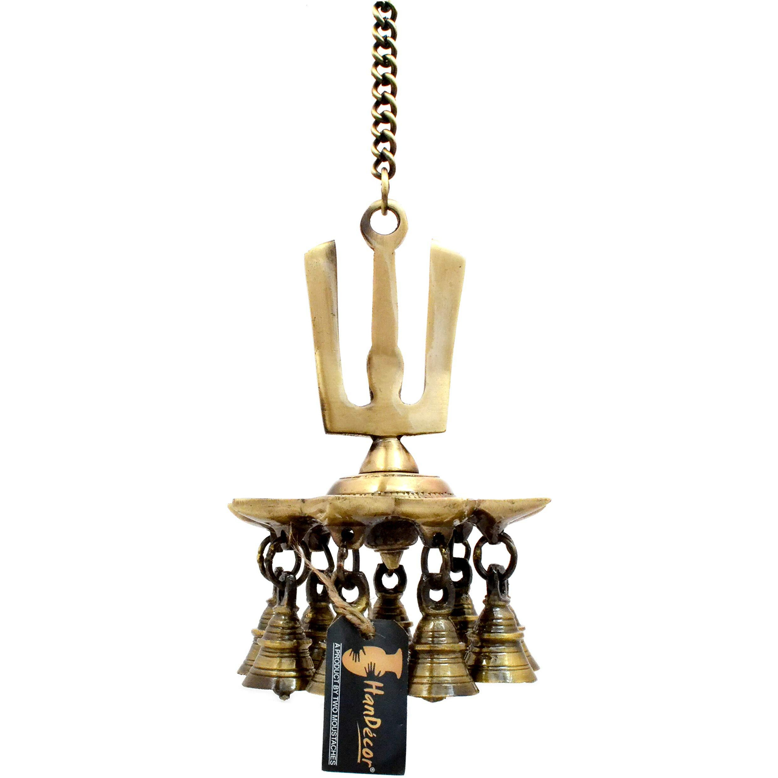 Two Moustaches Namah Design 9 Oil Wick Brass Hanging Diya, Diyas for Diwali Decoration, Standard, Pack of 1