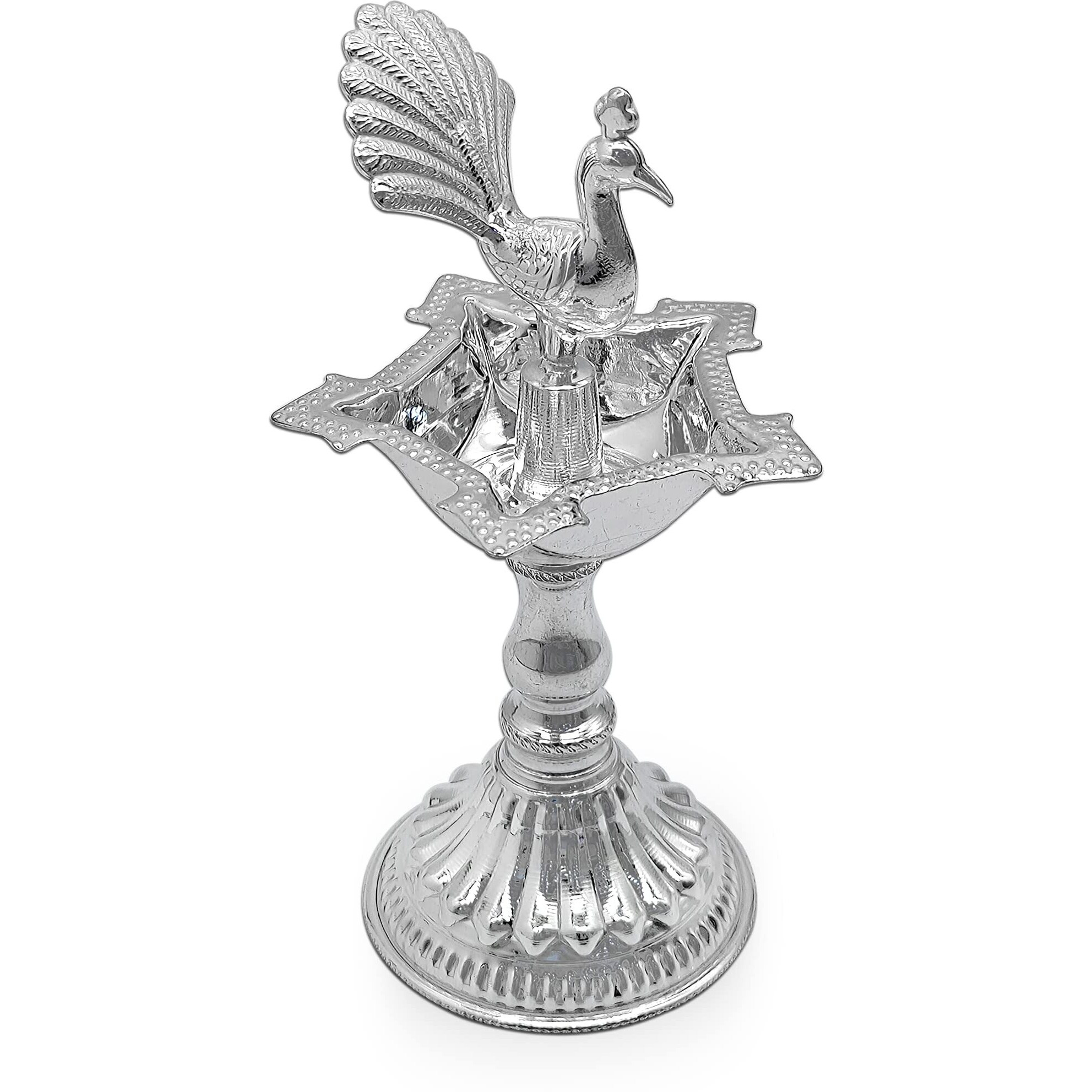 MAA SILVER Pure Silver Diya/Lamp/Deepak with Beautiful Peacock Idol at Centre & Unique Design Perfect for Gifting and Pooja Use (78 Purity)(40 Grams)