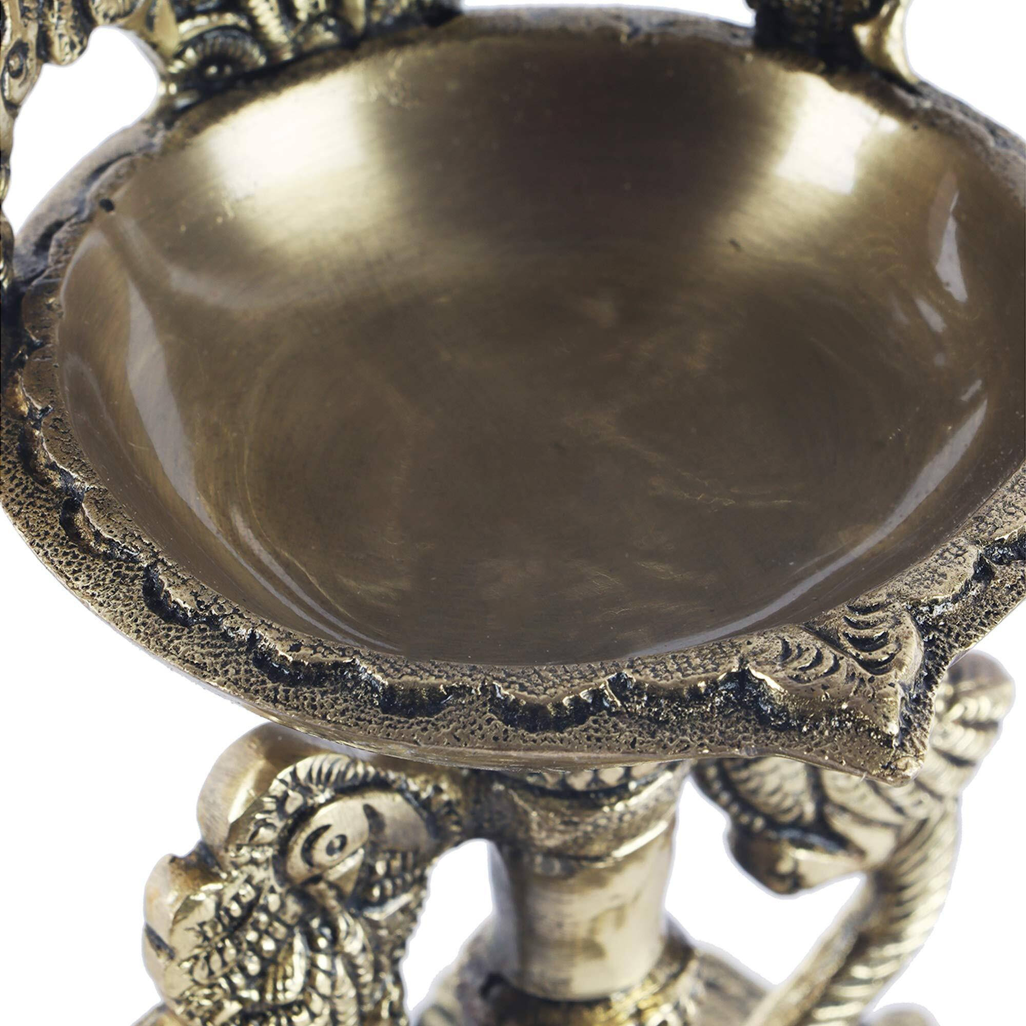 Two Moustaches Ethnic Twin Peacock Design 9 Inches Brass Oil Diya with Base