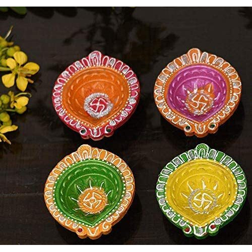 Collectible India Diwali Gift Combo Diwali Decoration Items Hampers Pack for Family and Friends Gold & Silver Plated Brass Bowl Showpiece for Puja with 4 Clay Diya Oil Lamp & Greeting Card