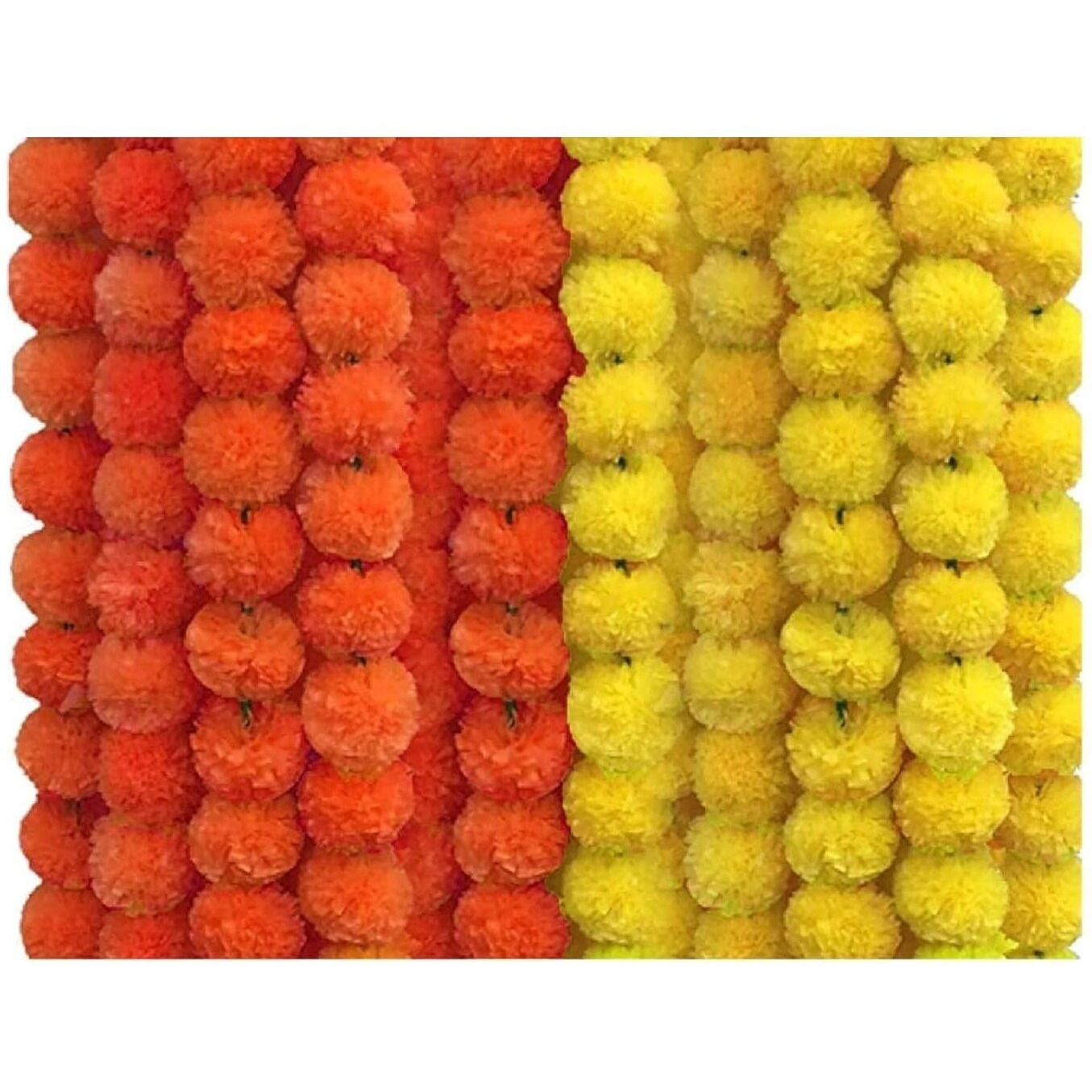 ArtRIght Artificial genda phool for Decoration Flowers for Decoration Garland with Diwali & Festivals | 5 Feet Long 10 Pcs with 2 Diya (5 Yellow+5 Orange merigold)