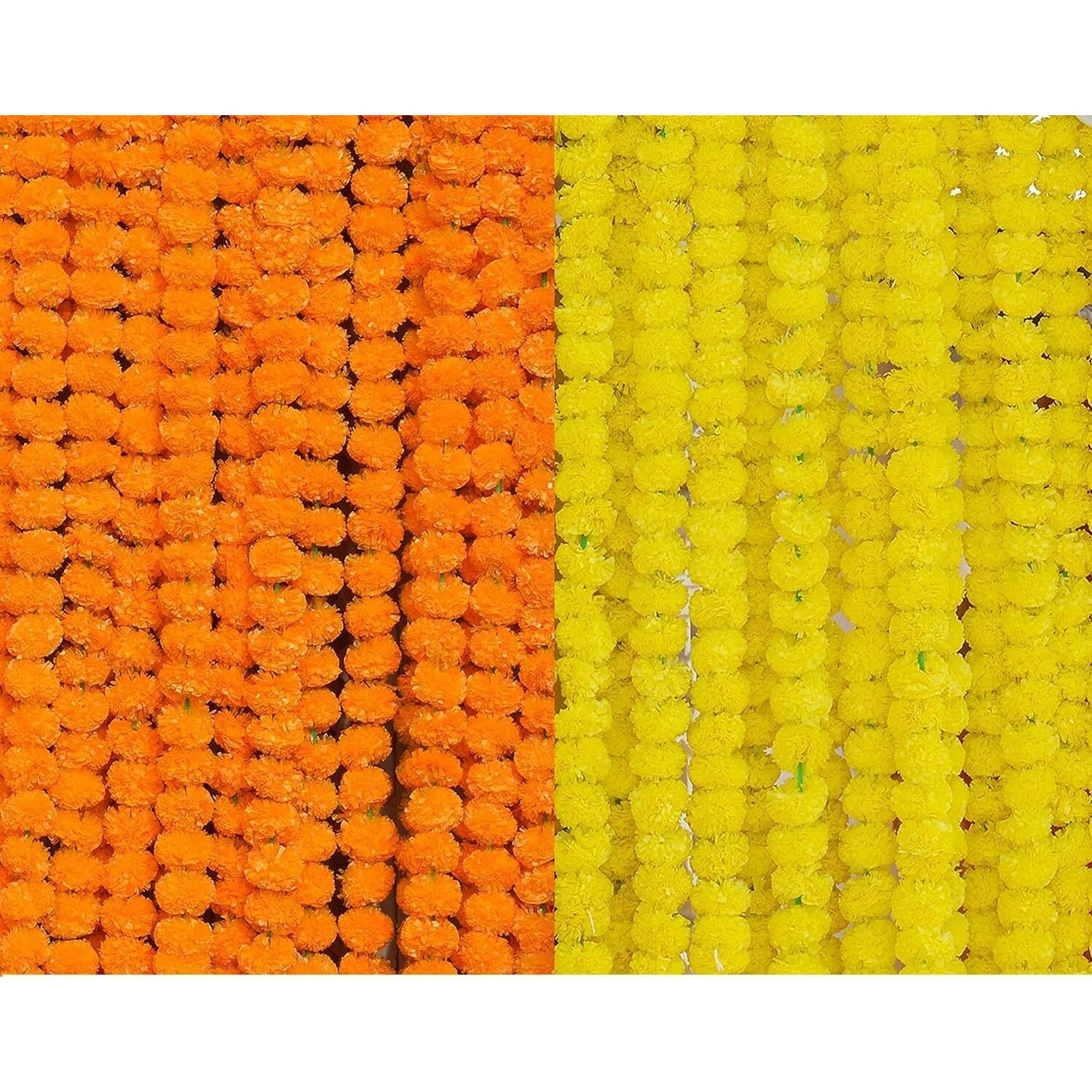ArtRIght Artificial genda phool for Decoration Flowers for Decoration Garland with Diwali & Festivals | 5 Feet Long 10 Pcs with 2 Diya (5 Yellow+5 Orange merigold)