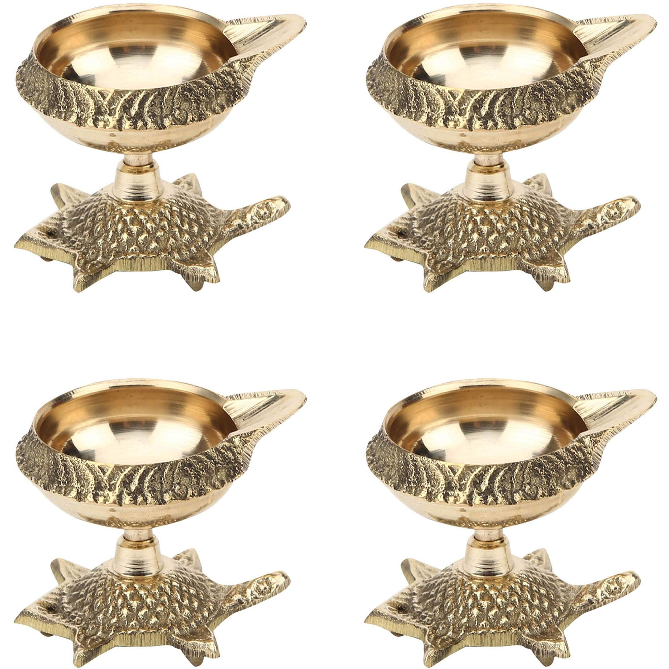 TIED RIBBONS Set of 4 Brass Diya for Puja Room Oil Lamp - Decoration Items for Home Decor (7.6 Cm X 5 Cm, Brass) - Diyas