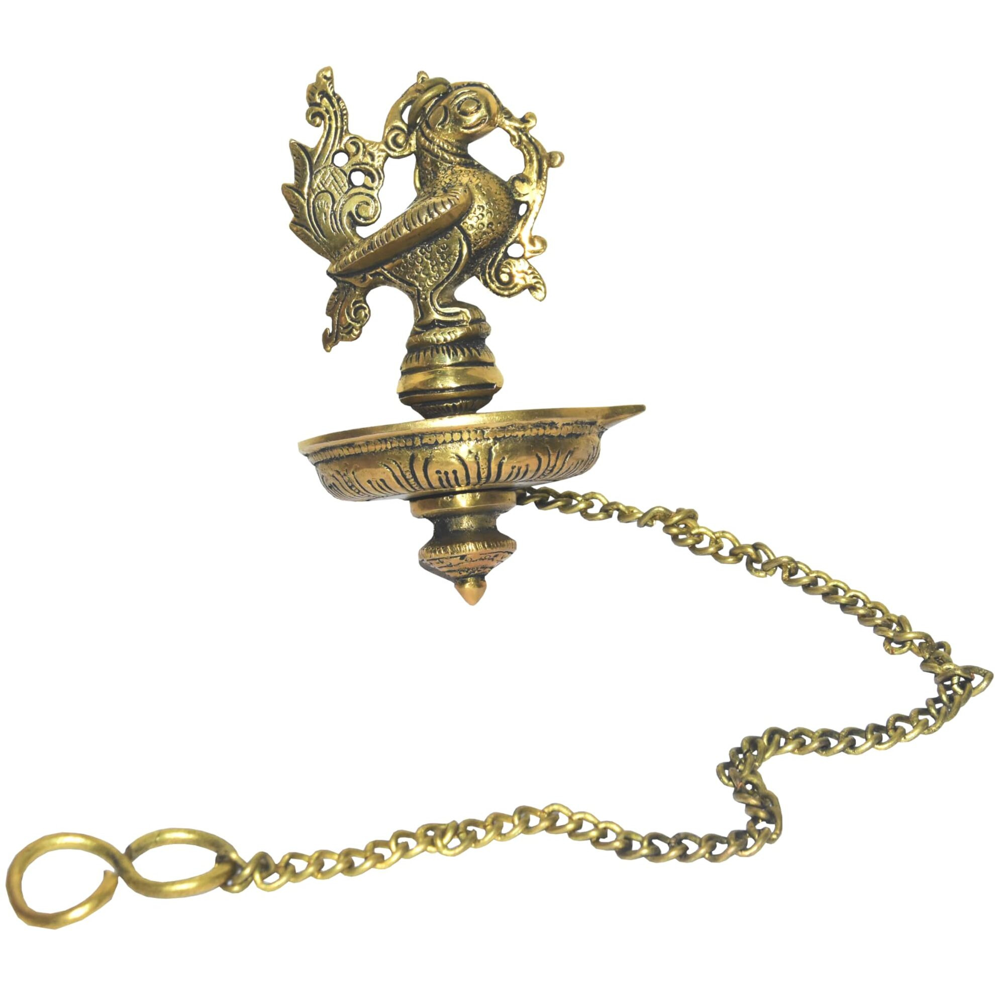 Vyomika Decor Brass Wall Hanging Peacock Diya|Wall hanging Diya |Peacock hanging Diya|Home Temple Hanging Diya|Size 3.5 X 5.5 X3.5 Inches