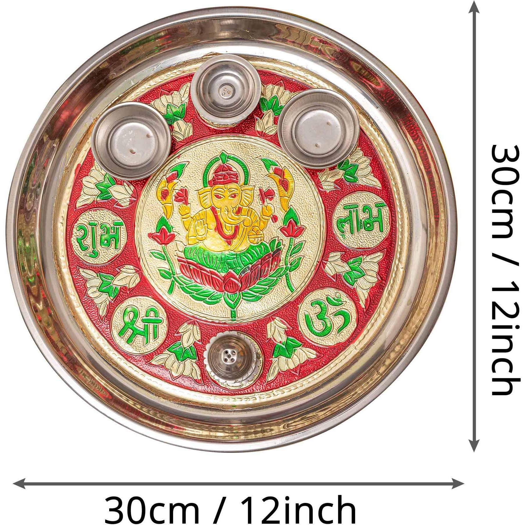 TIED RIBBONS Traditional Meenakari Decorative Pooja Thali with Attached Diya Agarbatti Stand and Roli Chawal Katori