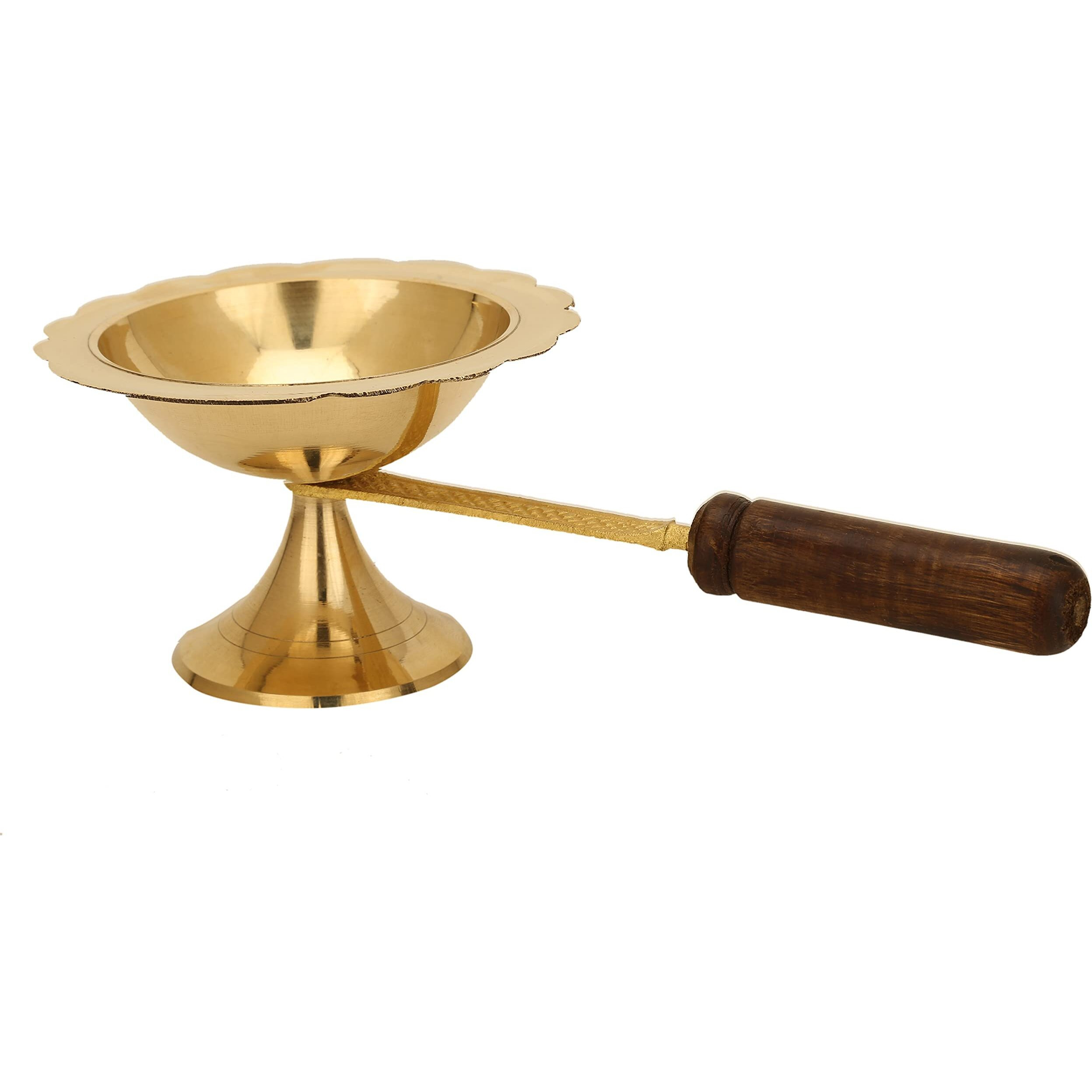 Dhoop Dani Diya with Wooden Handle for Aarti Pooja Kapoor Camphor Loban Burner Charcoal Incense Burner Dhoop Dhuni Burner Bakhoor, Oudh, Agarbatti Sambrani Dhoop