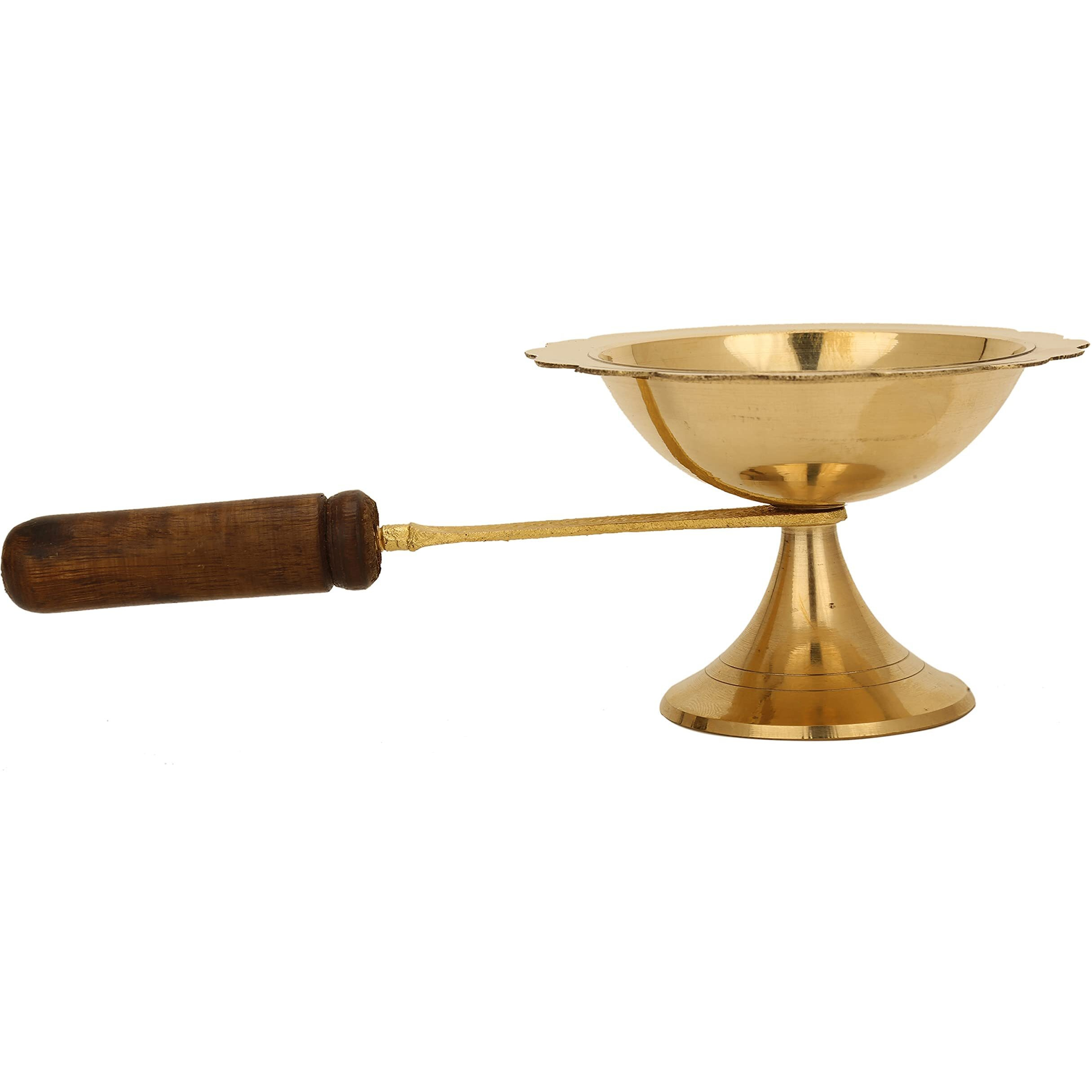 Dhoop Dani Diya with Wooden Handle for Aarti Pooja Kapoor Camphor Loban Burner Charcoal Incense Burner Dhoop Dhuni Burner Bakhoor, Oudh, Agarbatti Sambrani Dhoop