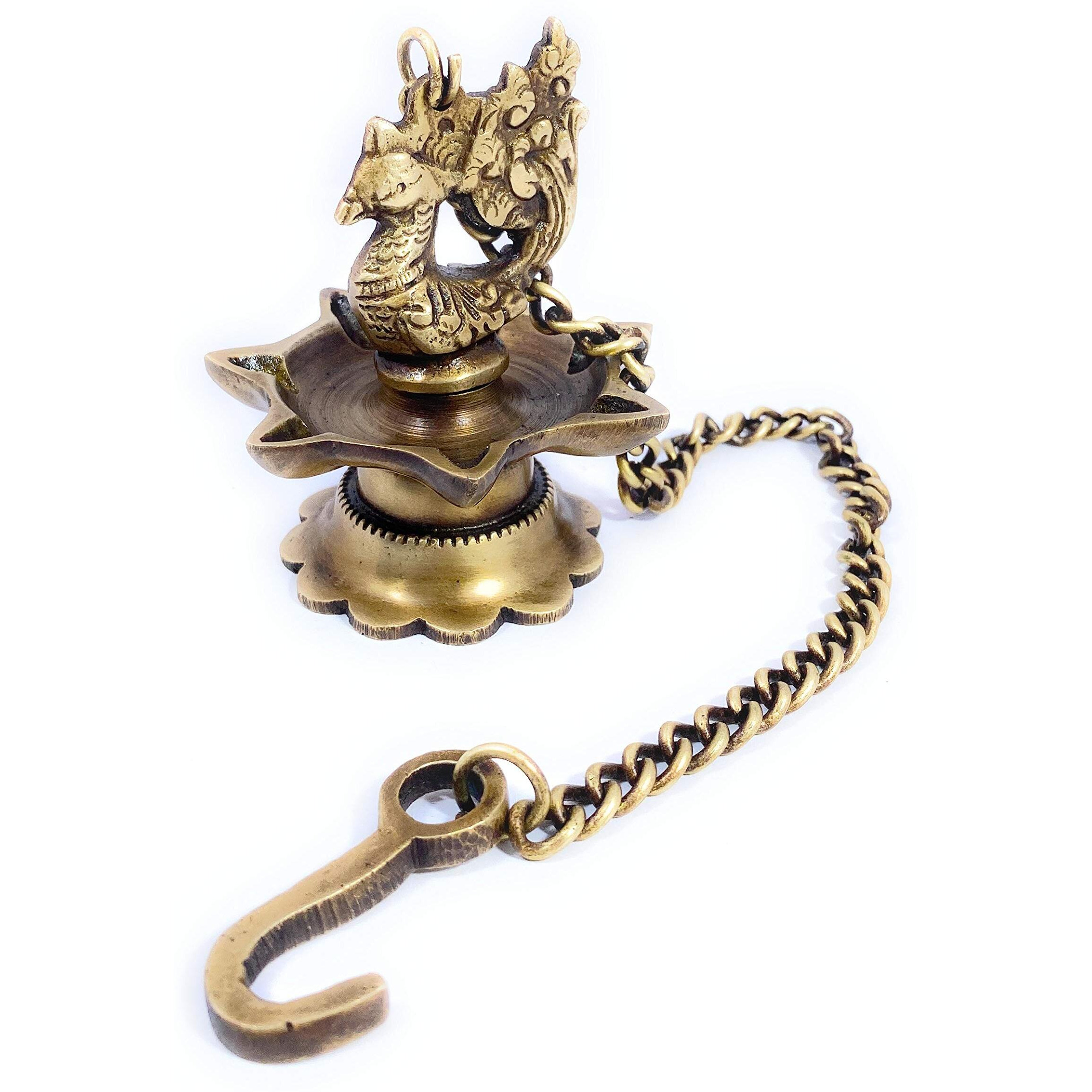 Vyomika Decor Hanging & Table Brass Diya | Oil Lamp | Home Decor | Diya, Deepak, Deepak with Chain|Size 3 Inches Chain Length 12 Inches