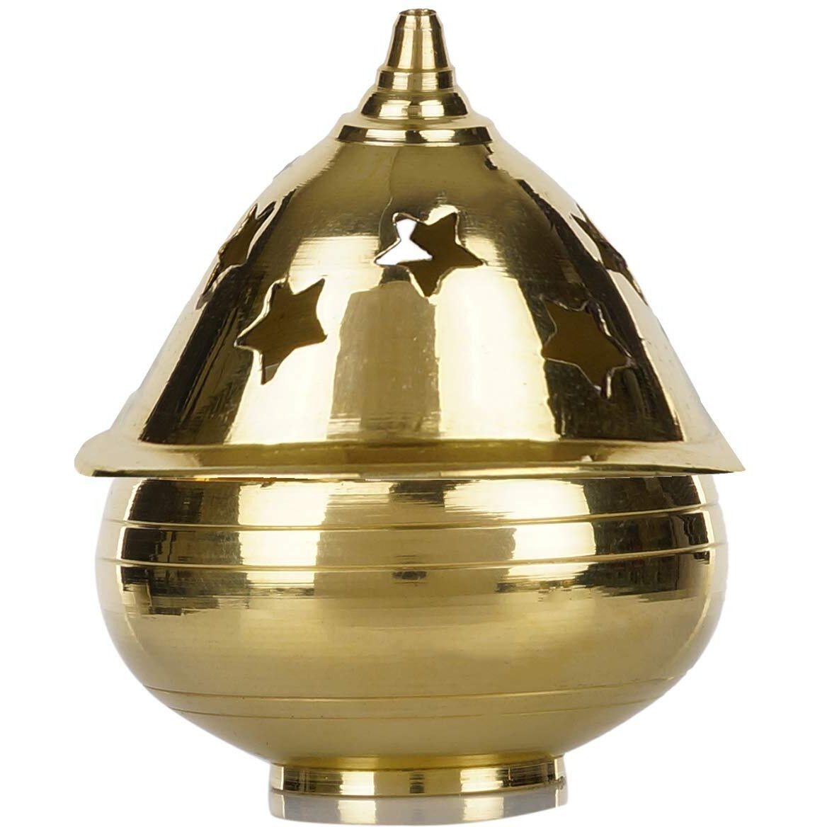 SH Retail Brass Apple Shape Akhand Diya with Designed Star Holes on Top (6.5 cm)