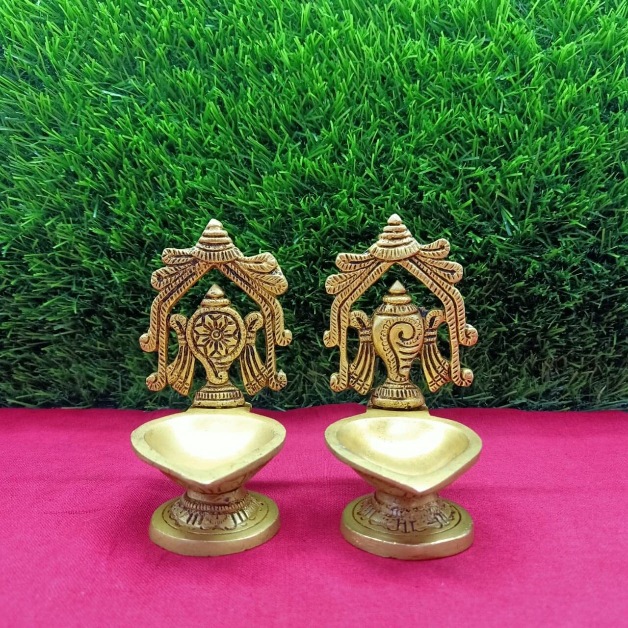 RAMA METAL Brass SANKH Chakra NAMAM Diya | DEEPALU