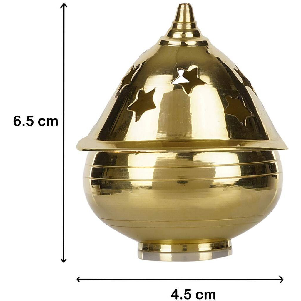 SH RETAIL Brass Apple Shape Akhand Diya with Designed Star Holes on Top (Gold)