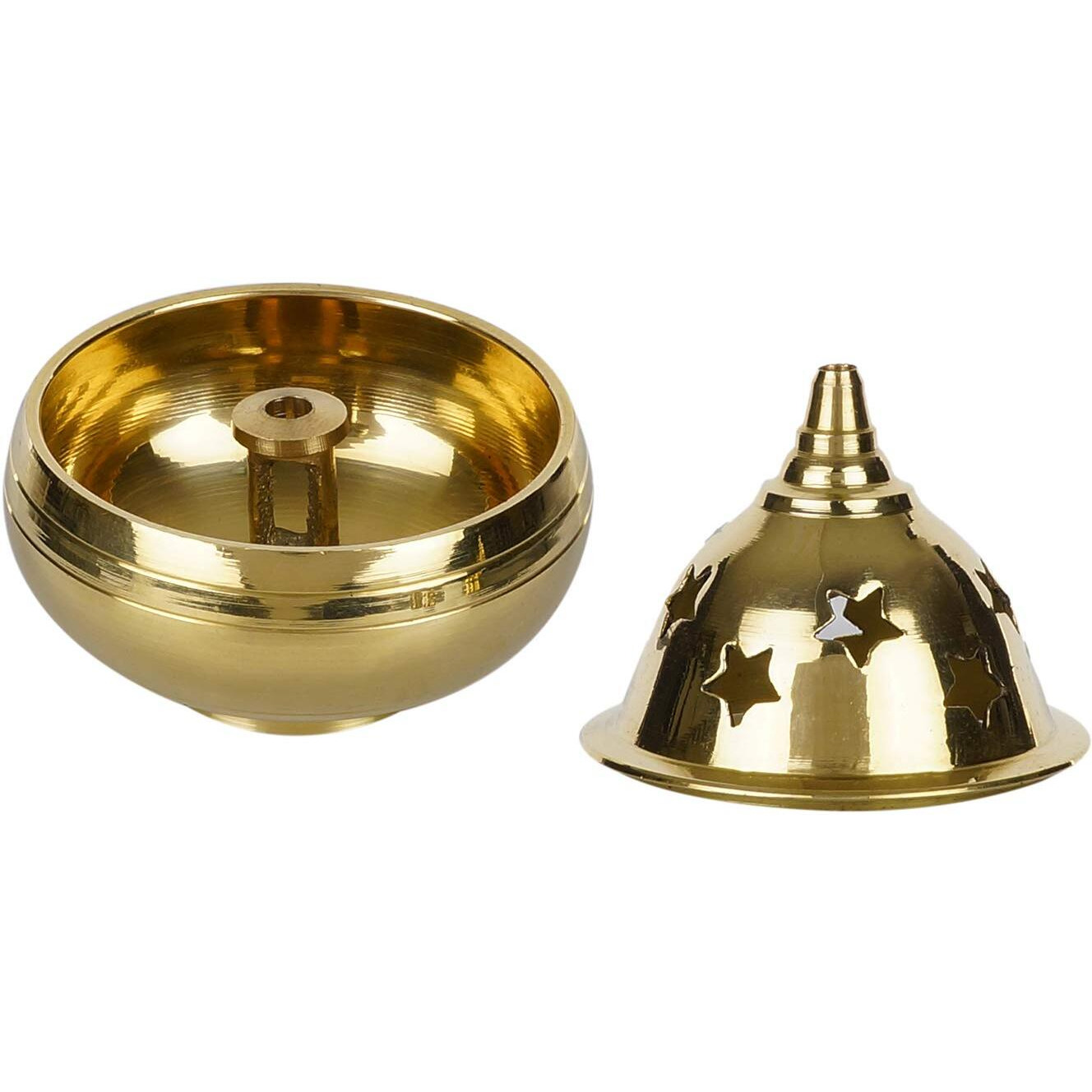 SH RETAIL Brass Apple Shape Akhand Diya with Designed Star Holes on Top (Gold)