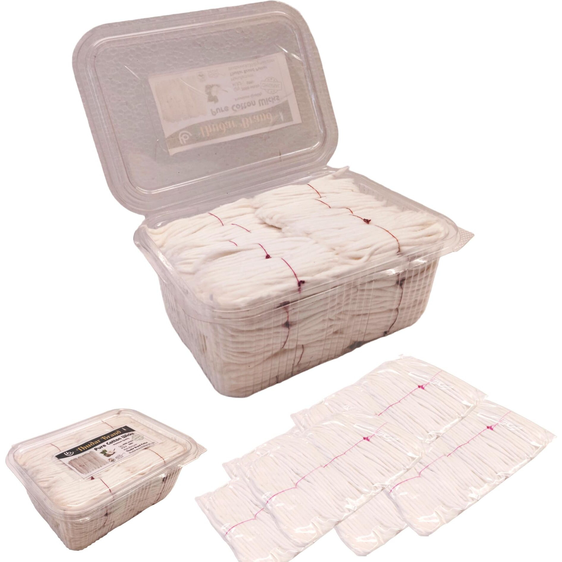 Thudar Brand Long Pooja Cotton Wicks for Diya, Diya Batti for Pooja | Stable Flame, No Black Smoke | Made of 100% Pure Cotton | Length 3 Inches | Color White | 3 PW- 2000pcs