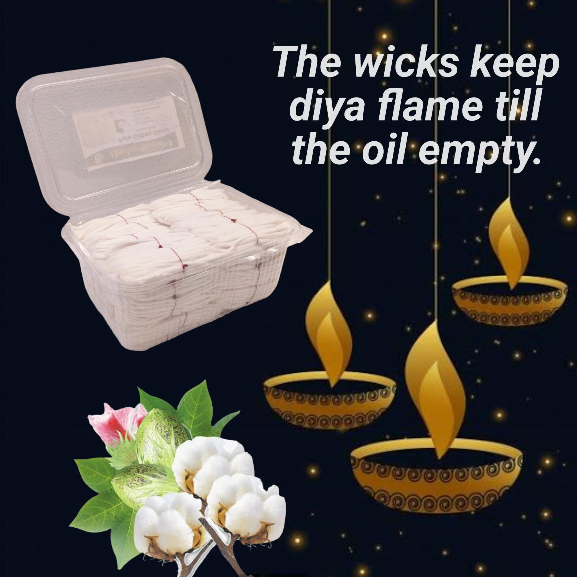 Thudar Brand Long Pooja Cotton Wicks for Diya, Diya Batti for Pooja | Stable Flame, No Black Smoke | Made of 100% Pure Cotton | Length 3 Inches | Color White | 3 PW- 2000pcs