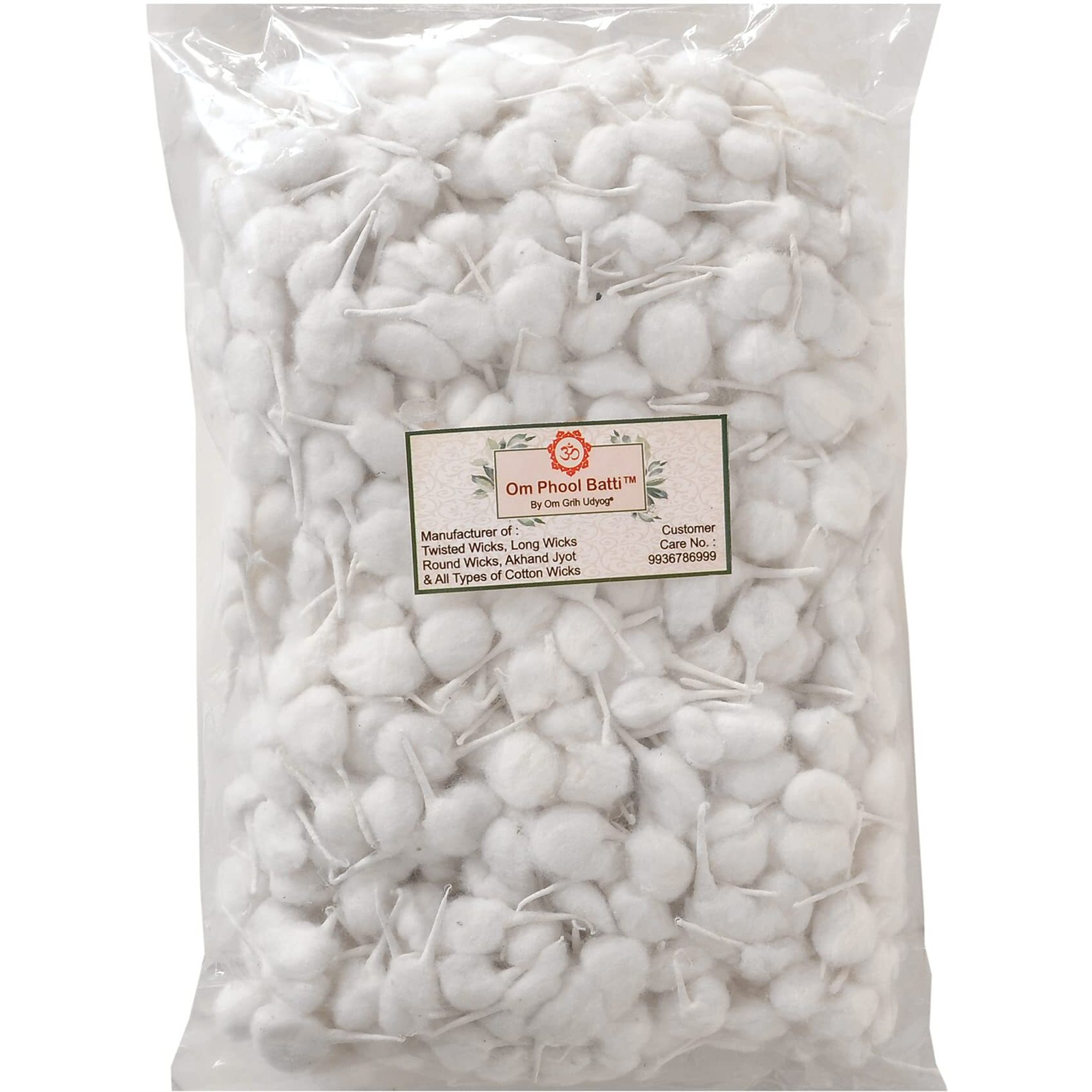 Om Phool Batti Round Cotton Wicks for Diya, GOL Batti for Puja, 1100 Pieces (Pack of 1, White)