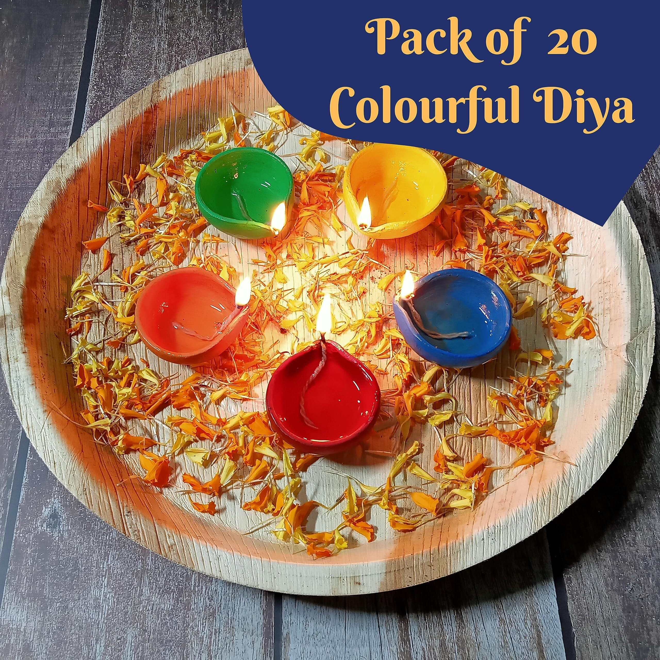 Indian Karigar Diya for Diwali Decoration Items for Home Decor 20 Colourful Clay Diya Decorative Diyas for Diwali Festival Diwali Diyas for Diwali Decor (Diya for Diwali)