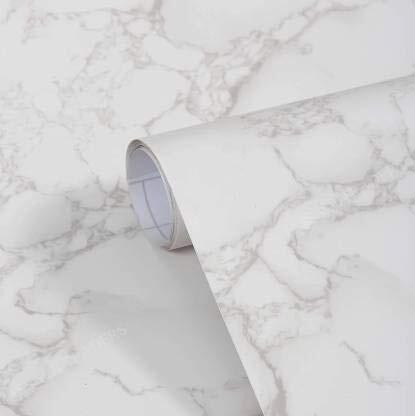 SARVATRAY Kitchen cabinets White Marble Wallpaper Oil Proof Waterproof Floor Tiles Stickers Waterproof Large Wall Paper for Home and Kitchen Decor (White Marble 45 * 300CM)