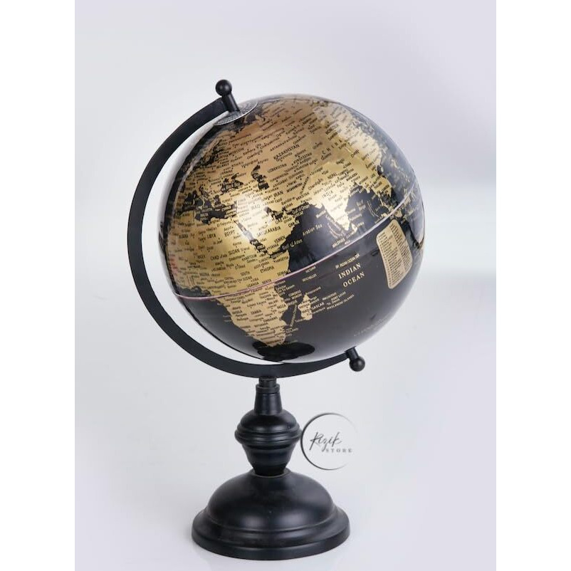 RIZIK STORE 14 inch Black Educational World Globe with Heavy Metal ARC and Base/Home Decor/Political Globe/Office Globe/Globes for Kids & Students || 8 inch Diameter ||
