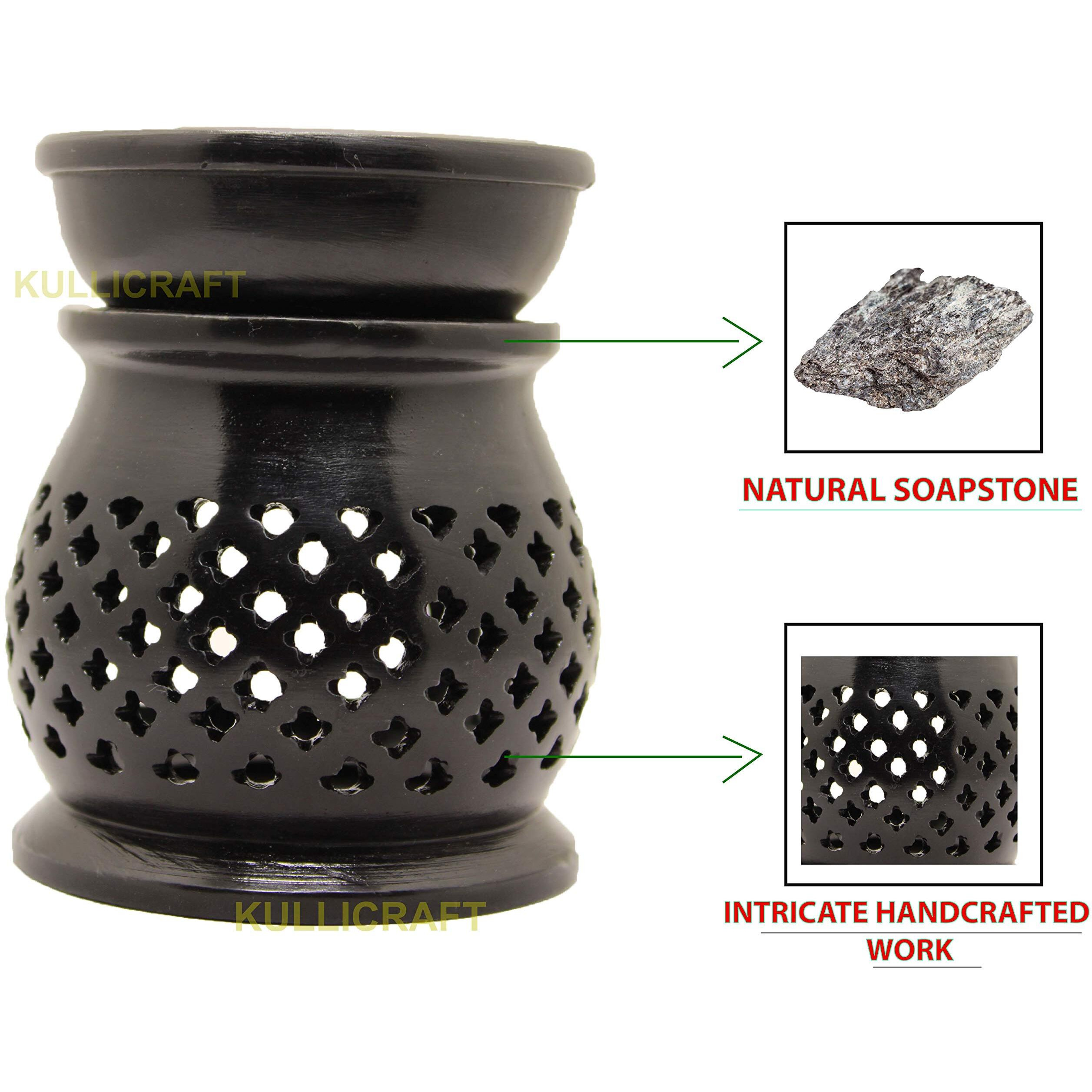 KC Kullicraft Black Marble Soapstone Aroma Diffuser Oil Burner Wax Warmer Tea Light Holder for Home Decor (Combo, Design 18)
