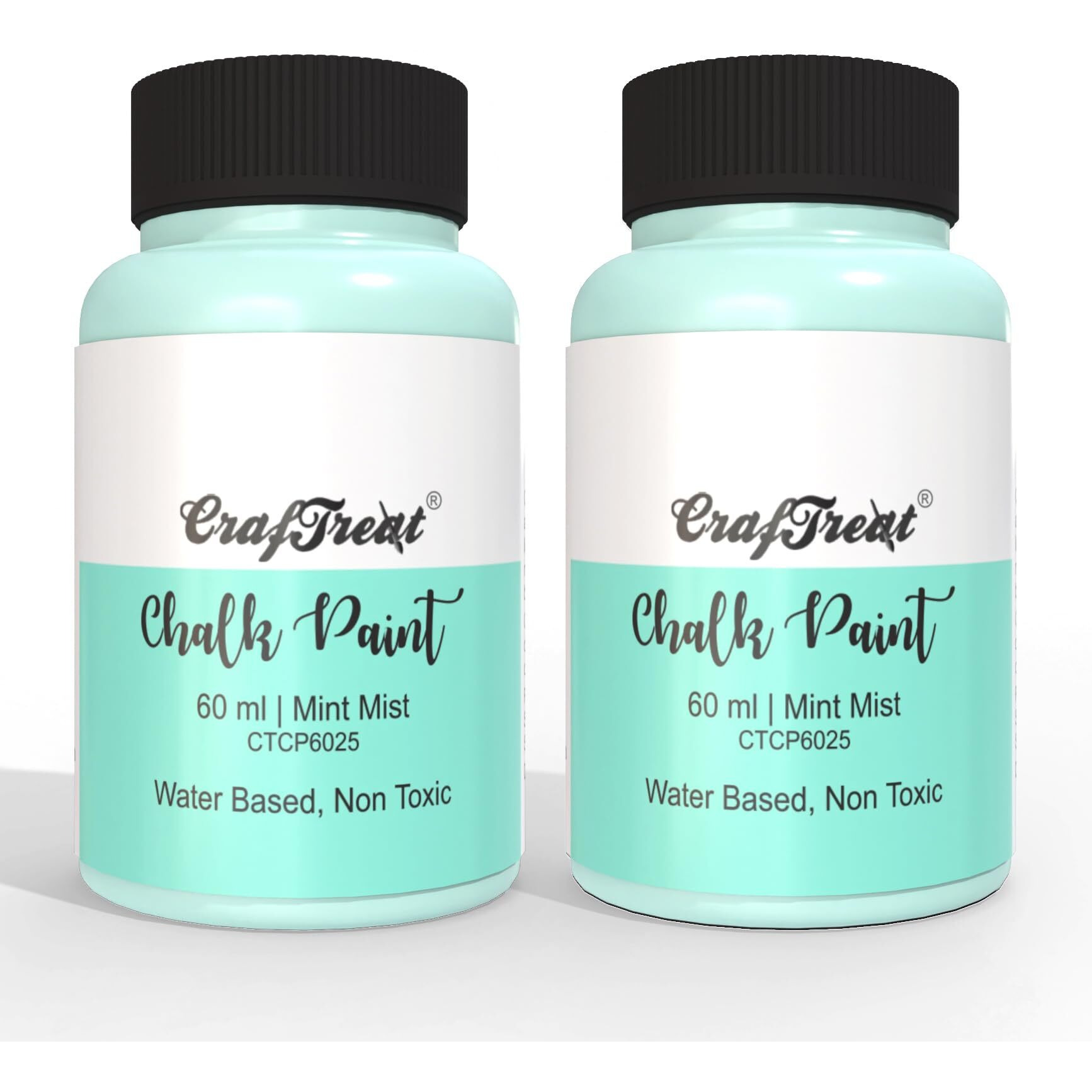 CrafTreat Mint Mist - Chalk Paint for Wood Furniture, Wall, Home Decor, Glass, DIY Craft - Matte Acrylic Multi Surface Paint - Chalk Paint Blue - 60ml Each | Pack of 2.