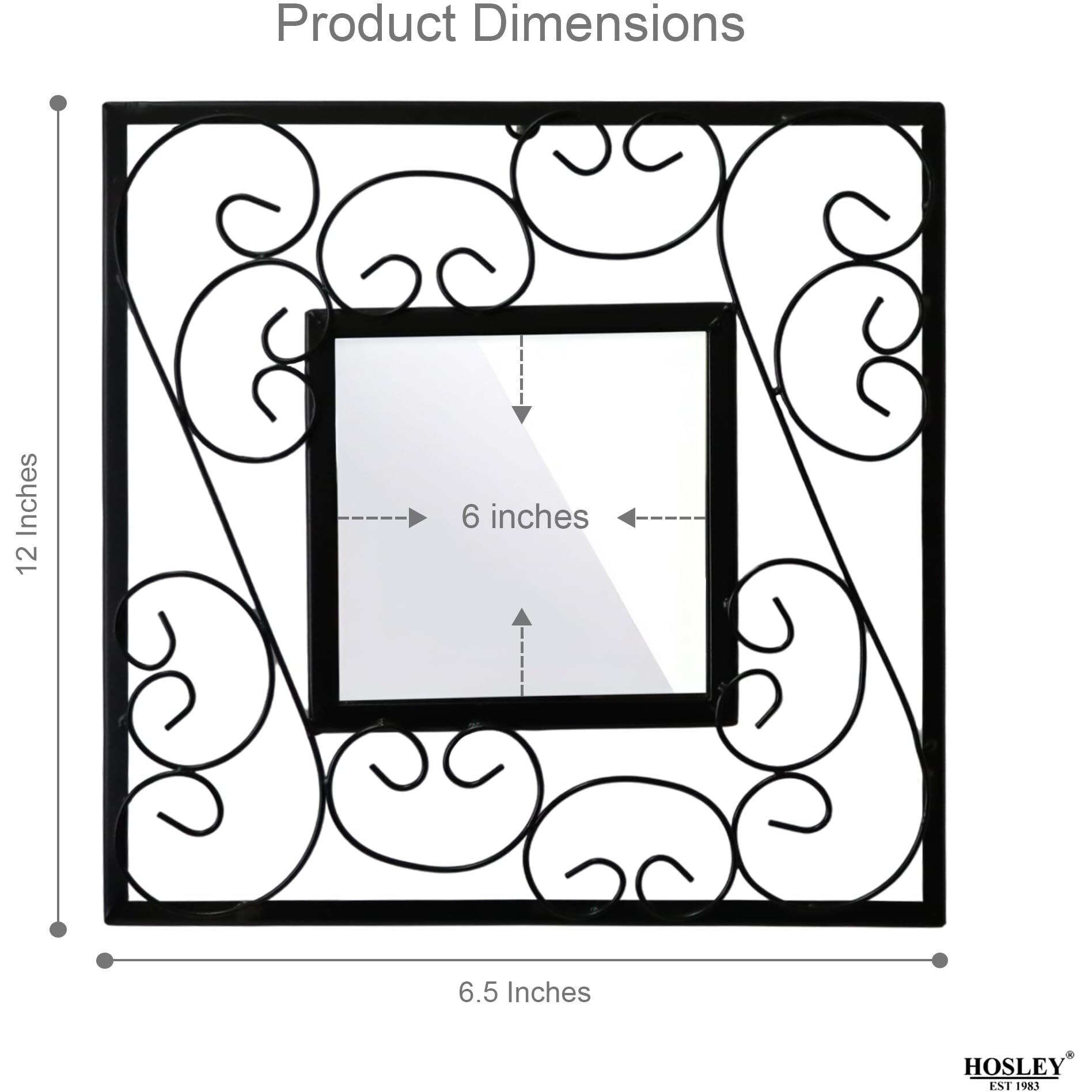 HOSLEY Decorative Modern Designer Square Wall Mirror| Iron Frame Square Wall Hanging Mirror| Wall Mounted Mirror Perfect for Living Room Bathroom Bedroom Hall Wall Decor (Black Pack of 2)