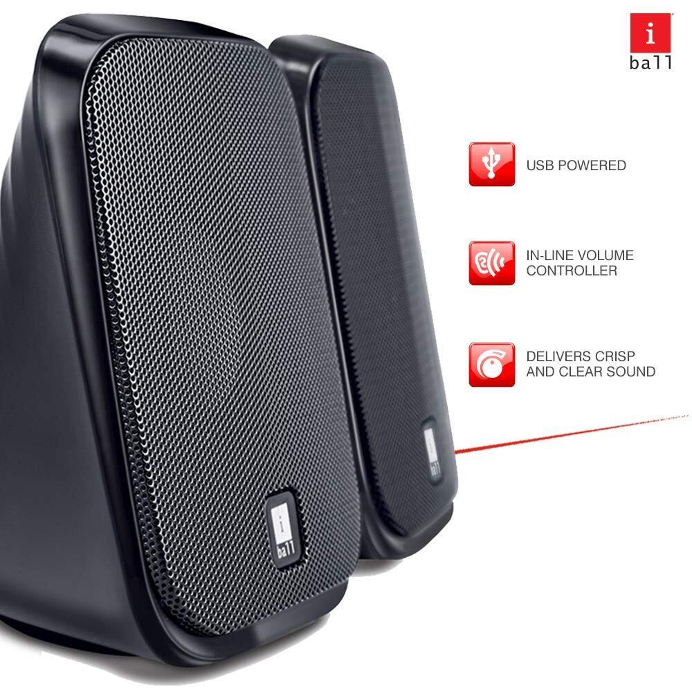 iBall Decor 9-2.0 USB Powered Computer Multimedia Speakers with in-line Volume Controller, Ultra Portable and Elegant Design,IStereo sound I Clear and Detailed Sound I - Black