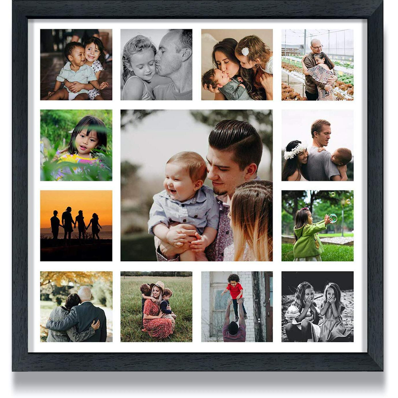 WhatsYourPrint Personalised Photo Collage Frames for Wall Decor as Birthday Gifts, Anniversary, Wedding Gifts for Friends, Couples and Parents (Size 13x13 Inches, 13 Photos Black Frame), wood