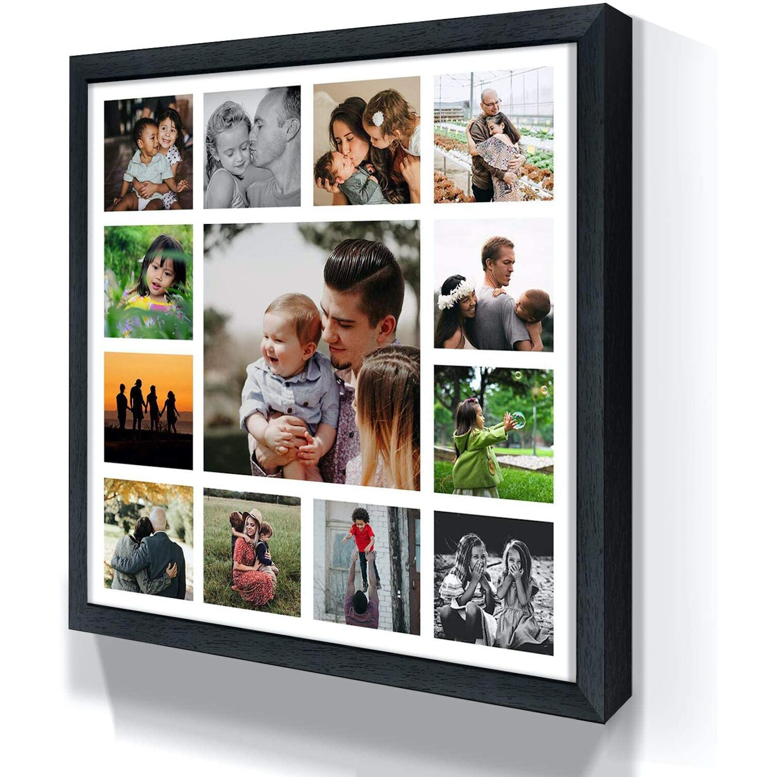 WhatsYourPrint Personalised Photo Collage Frames for Wall Decor as Birthday Gifts, Anniversary, Wedding Gifts for Friends, Couples and Parents (Size 13x13 Inches, 13 Photos Black Frame), wood