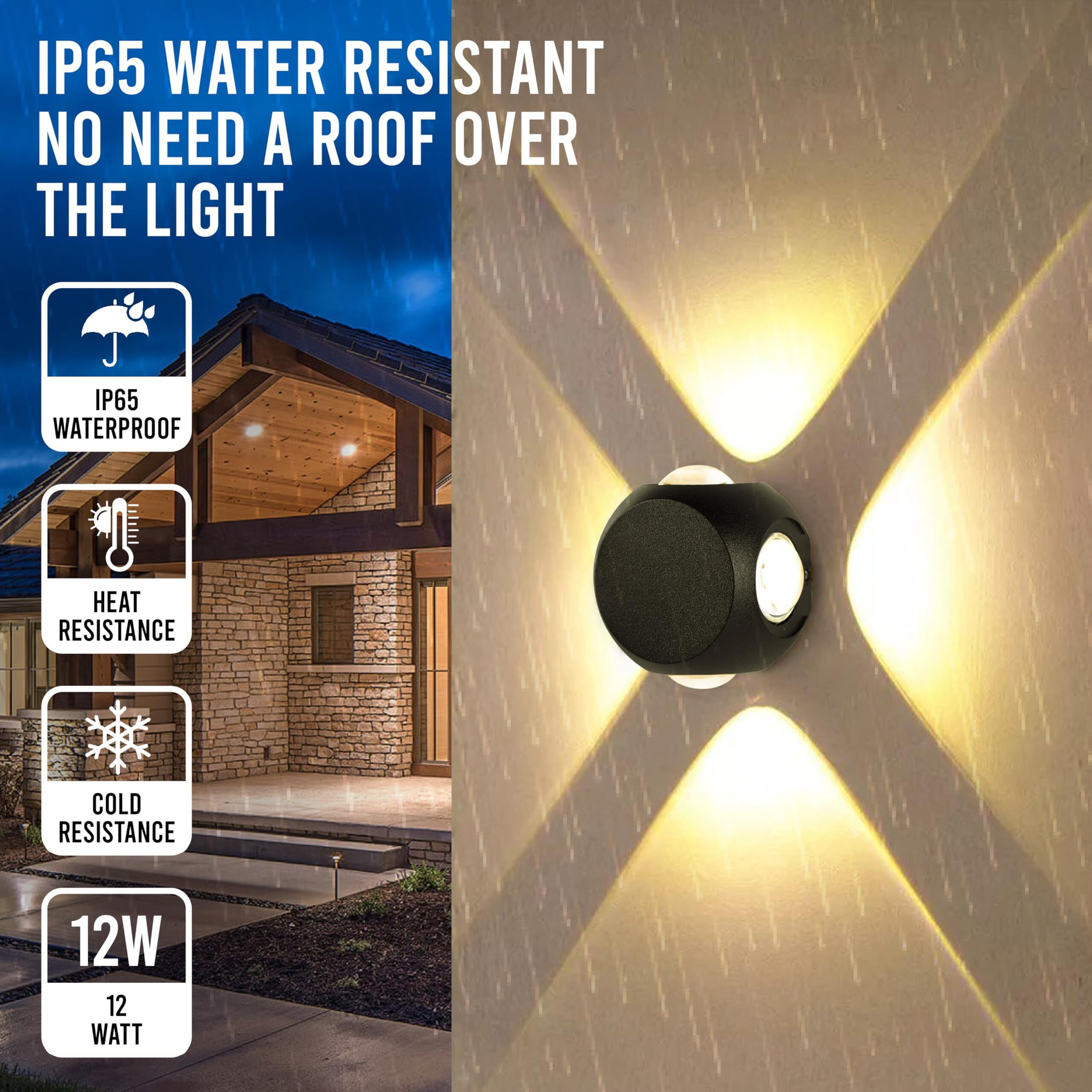 Gesto Wall Lights - 12W IP65 Waterproof Wall Lamp  4 Way Exterior Wall Light for Decor| Up Down Light for Balcony | Outdoor Wall Lights for Elevation,Garden & Patio Lights -(Warm White)-Pack of 4