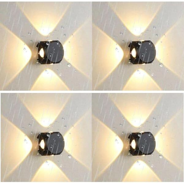 ESS EMM Wall Lights - 12W IP65 Waterproof Wall Lamp  4 Way Exterior Wall Light for Decor| Up Down Light for Balcony | Outdoor Wall Lights for Elevation,Garden & Patio Lights -(Warm White)-Pack of 4
