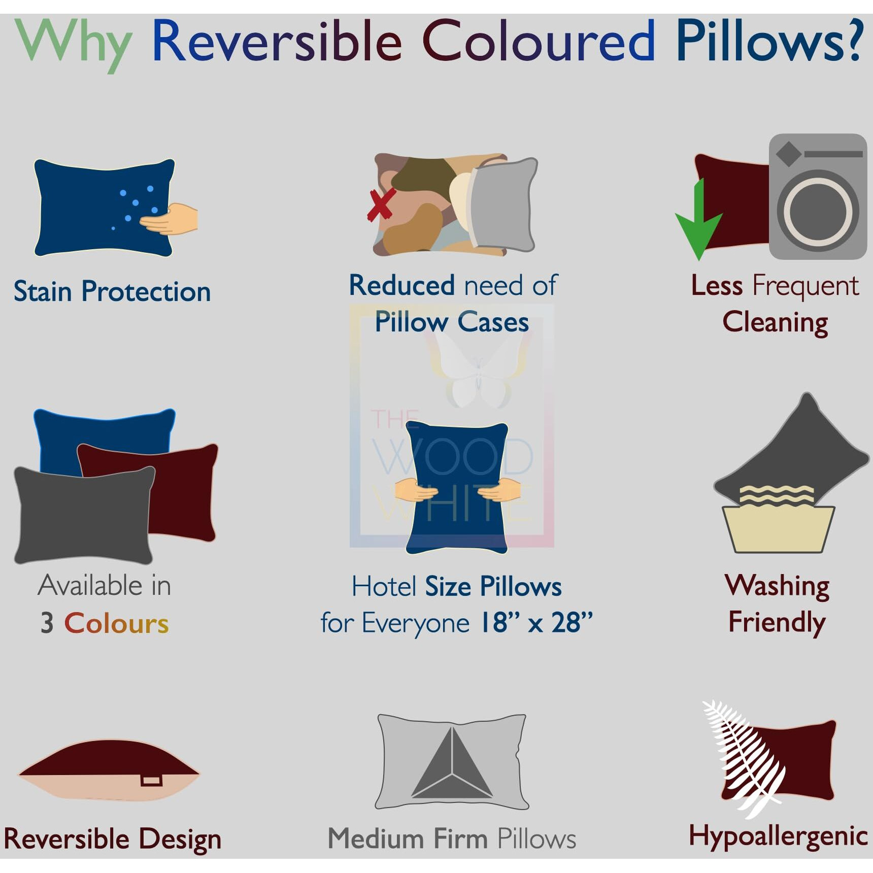 THE WOOD WHITE Microfiber Soft Reversible Coloured Pillows Set of 4 in 18 x 28 Inches. Sleeping Pillows for Every Decor. Maroon & Peach.