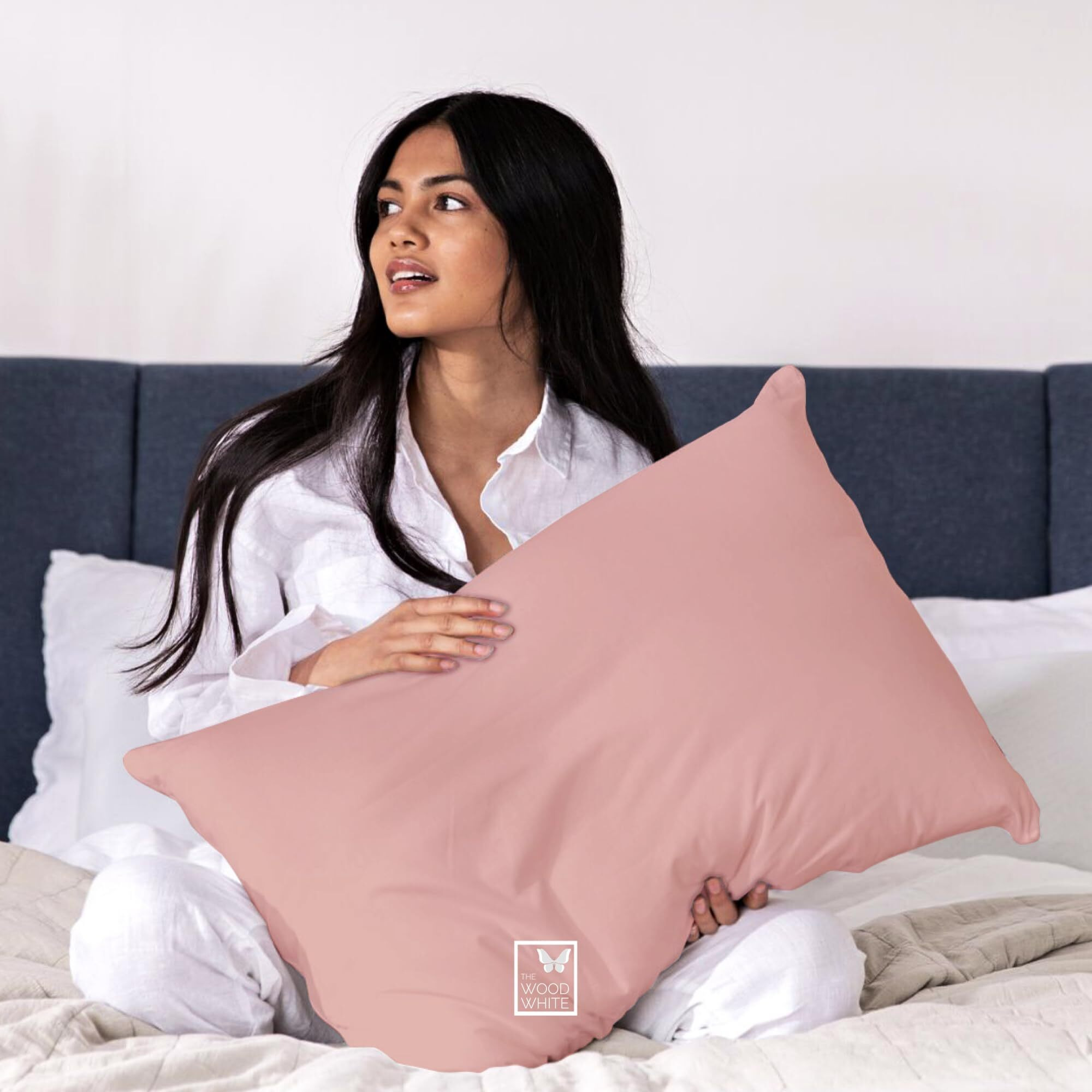 THE WOOD WHITE Microfiber Soft Reversible Coloured Pillows Set of 4 in 18 x 28 Inches. Sleeping Pillows for Every Decor. Maroon & Peach.