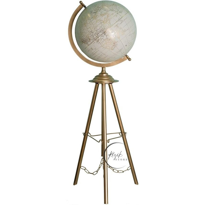 RIZIK STORE Educational World Globe with Heavy Metal ARC and Base/Home Decor/Political Globe/Office Globe/Globes for Kids & Students (12 tripod white gold)