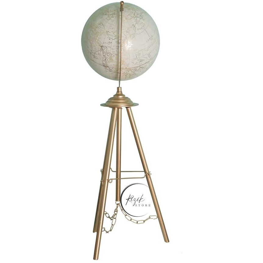 RIZIK STORE Educational World Globe with Heavy Metal ARC and Base/Home Decor/Political Globe/Office Globe/Globes for Kids & Students (12 tripod white gold)
