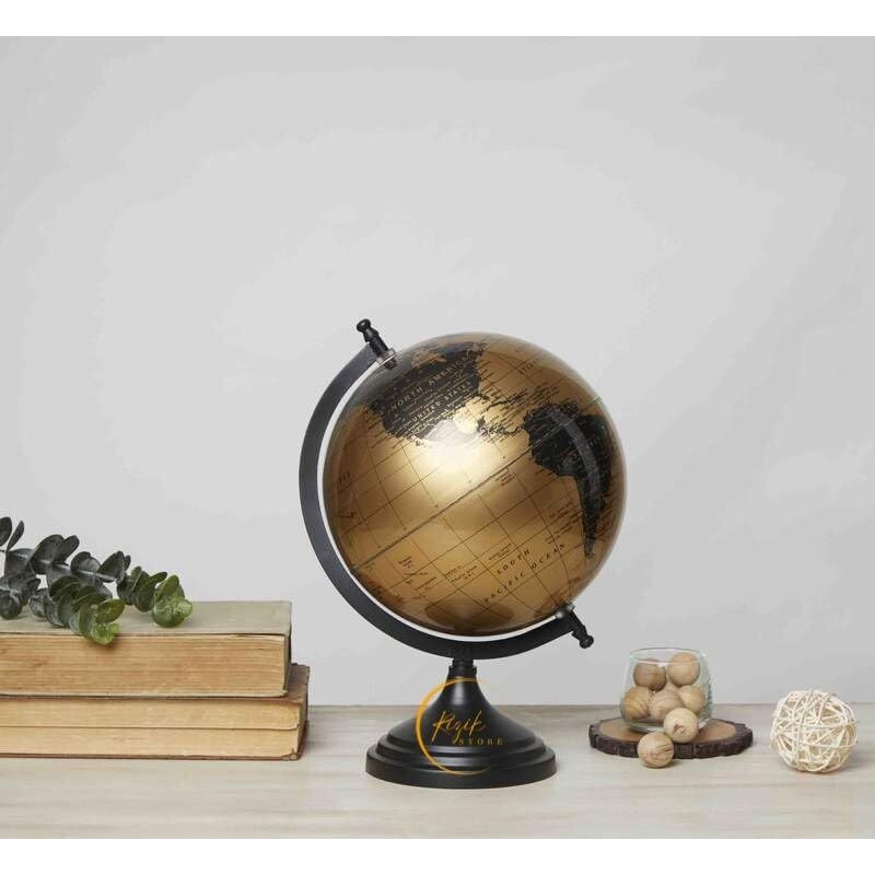RIZIK STORE Educational World Globe with Heavy Metal ARC and Base/Home Decor/Political Globe/Office Globe/Globes for Kids & Students (8 Black gold)