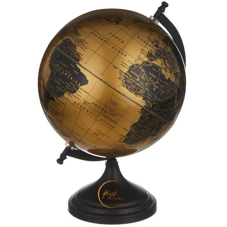 RIZIK STORE Educational World Globe with Heavy Metal ARC and Base/Home Decor/Political Globe/Office Globe/Globes for Kids & Students (8 Black gold)