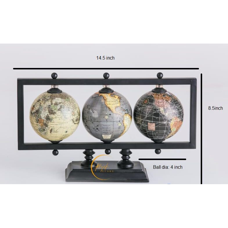 RIZIK STORE Educational World Globe with Heavy Metal ARC and Base/Home Decor/Political Globe/Office Globe/Globes for Kids & Students (4 3 ball black)