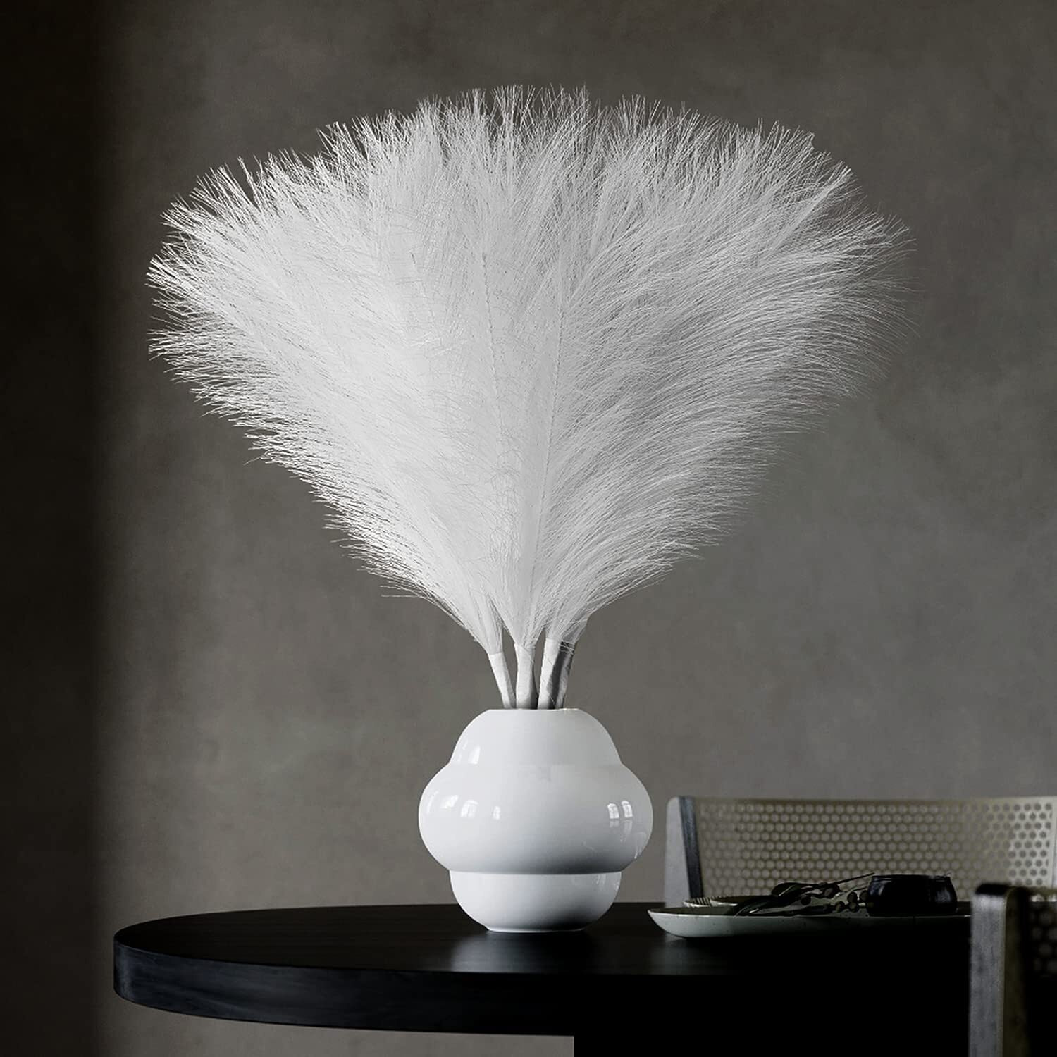 SATYAM KRAFT 3 Pcs Faux Pampas small Fluffy Artificial Fake Flower for Home decor, wedding Decoration and Craft Items Corner, Raksha Bandhan Decore (without Vase pot)(White)