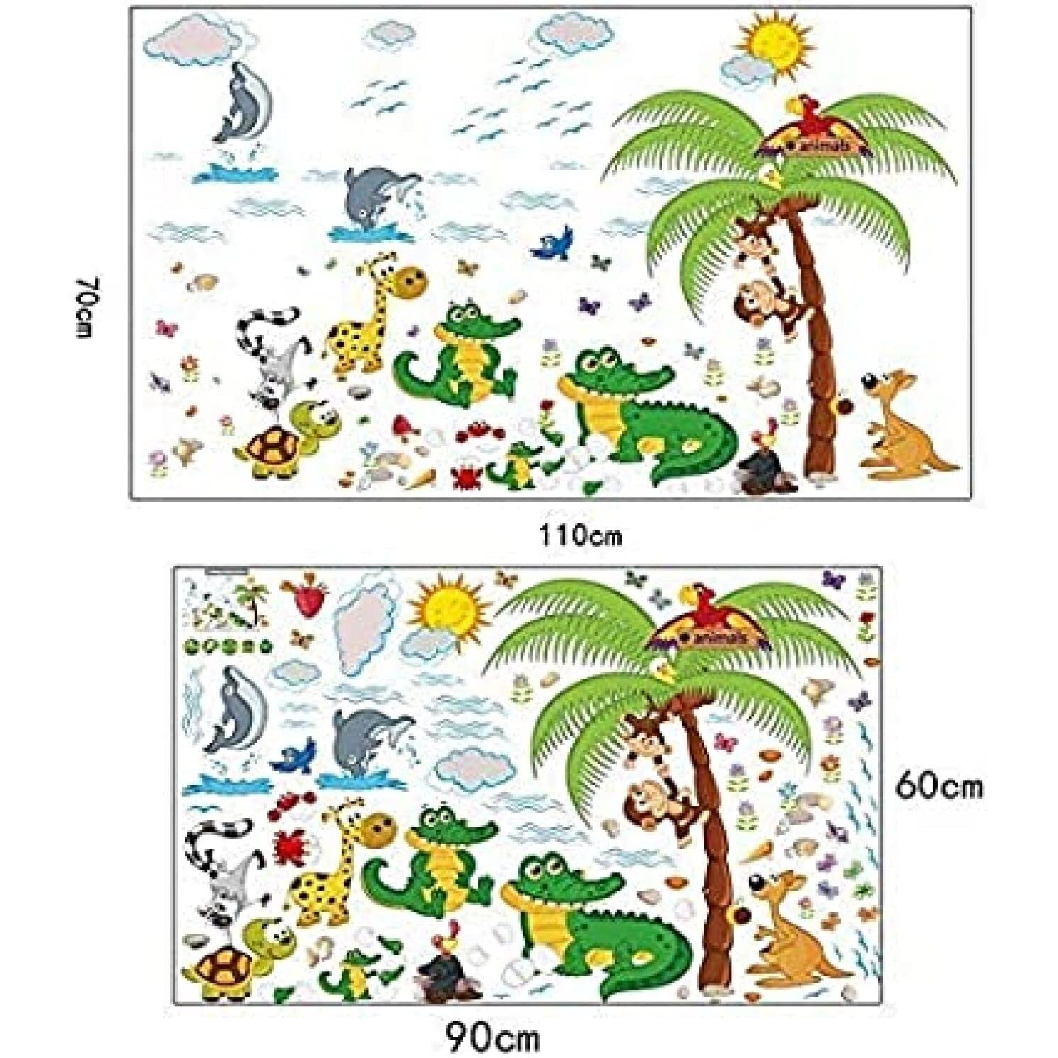 JAAMSO ROYALS Multicolor Decorative Zoo Animal Kids Tree Design Vinyl Self Adhesive Peel and Stick Home Decor Wall Sticker (90CM X 60CM)