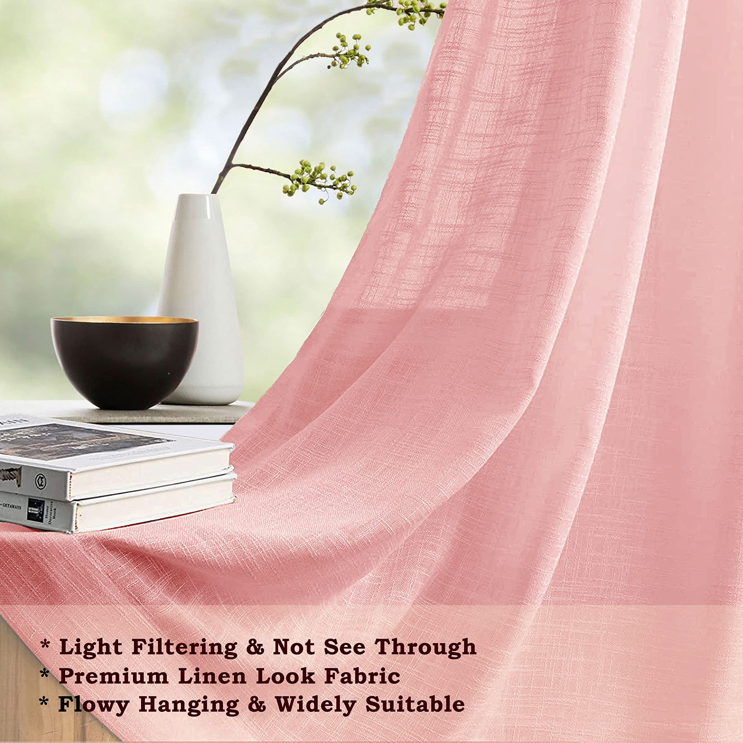 HOMEMONDE 9 FT Long Sheer Curtains Set of 2 for Home Decor Cotton Drapes Set of 2 Curtain Pink 2 Piece
