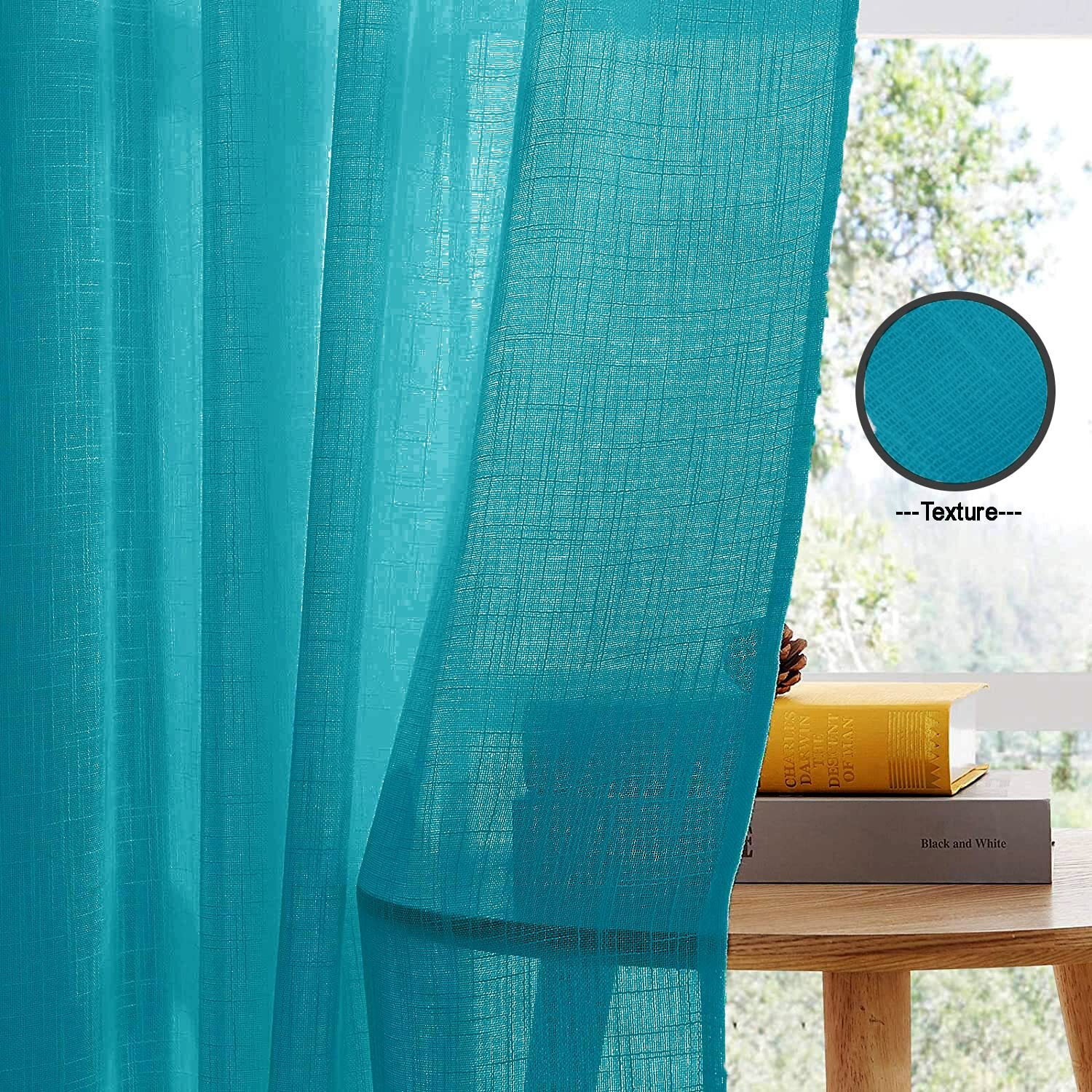 HOMEMONDE Exclusive Solid Cotton Linen Sheer Curtain for Home Decor, Hangs Elegantly with Eyelets -BLUE Pack of 2 (HMCR_032D)