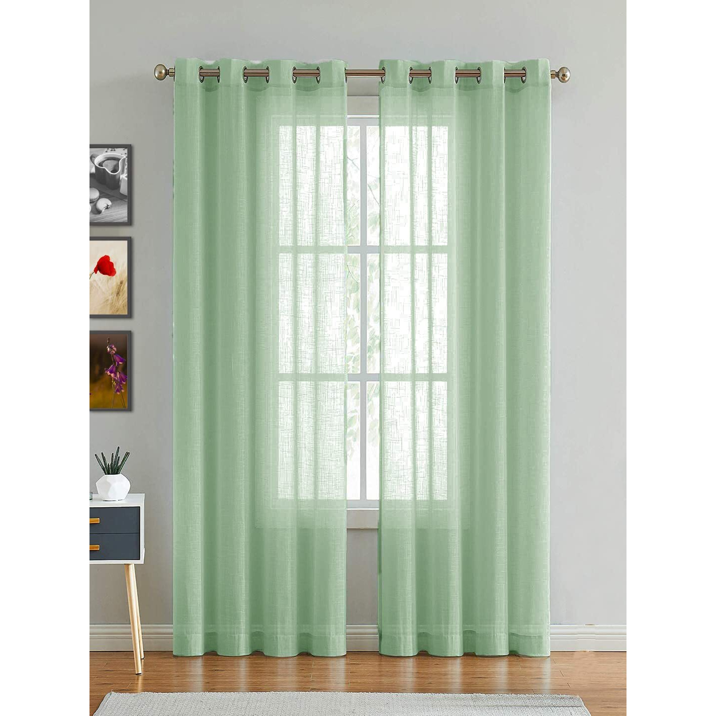 HOMEMONDE Solid Sheer Curtain Set For Door 8 Feet, Linen Textured Plain Sheer Door Curtain For Home Decor, Hangs Elegantly With Grommet Curtains (4.5 Ftx8Ft Mint)