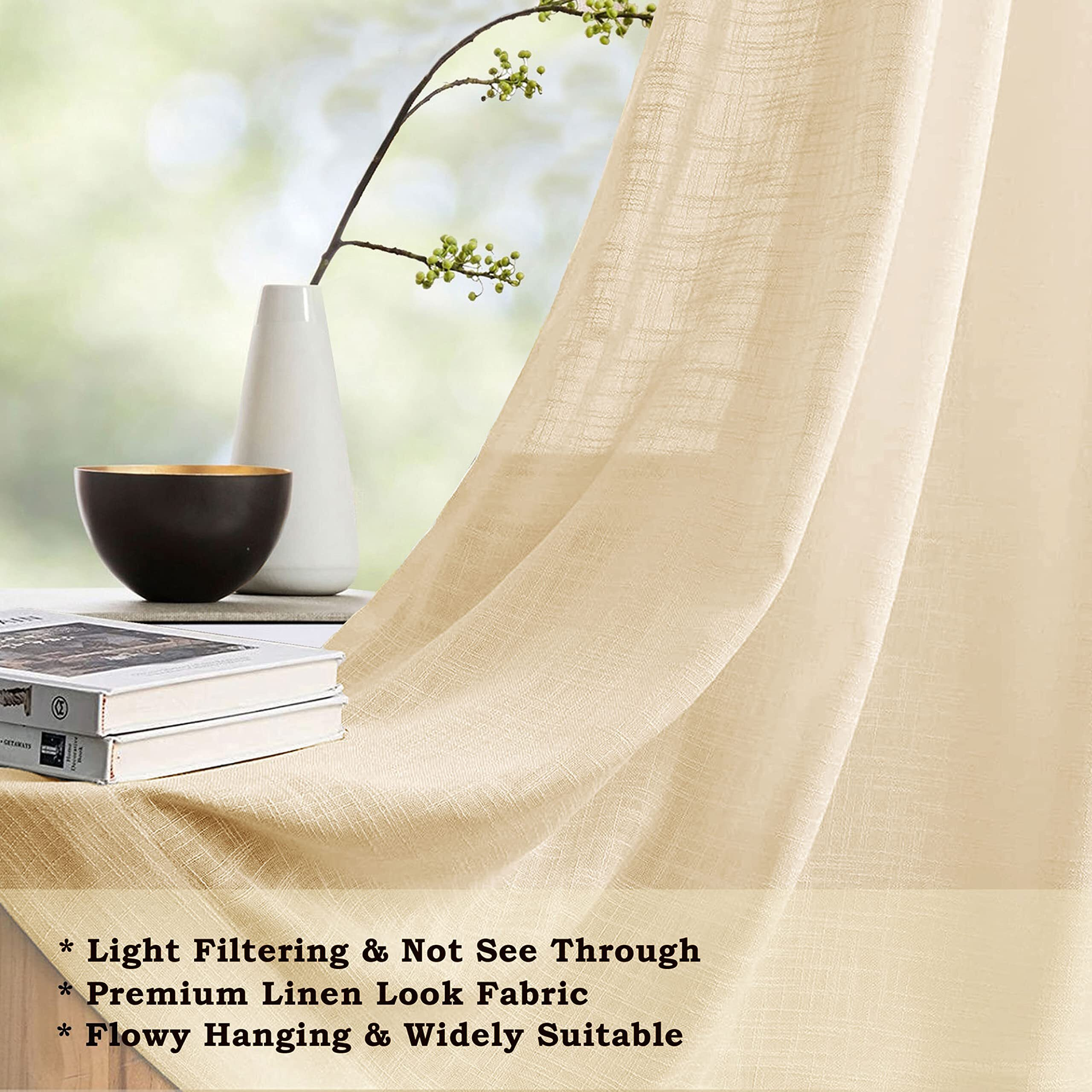 HOMEMONDE Solid Sheer Curtain Set For Door 7 Feet, Linen Textured Plain Sheer Door Curtain For Home Decor, Hangs Elegantly With Grommet Curtains (4.5Ftx7Ft Beige)