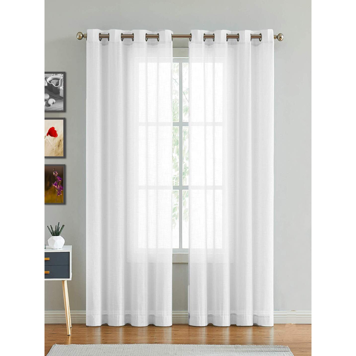HOMEMONDE Solid Sheer Curtain Set For Door 8 Feet, Linen Textured Plain Sheer Door Curtain For Home Decor, Hangs Elegantly With Grommet Curtains, 8 Ft Long & 4.5 Ft Width - White