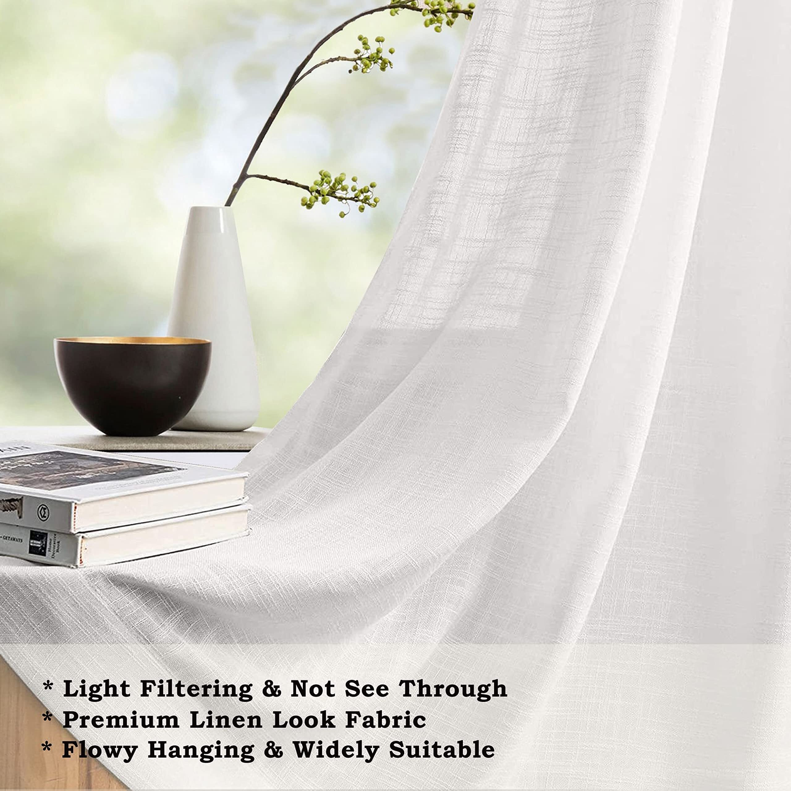 HOMEMONDE Solid Sheer Curtain Set For Door 8 Feet, Linen Textured Plain Sheer Door Curtain For Home Decor, Hangs Elegantly With Grommet Curtains, 8 Ft Long & 4.5 Ft Width - White
